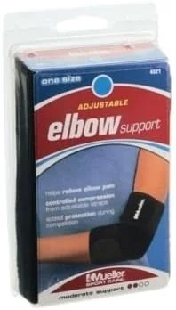 آرنج بند نئوپرن قابل تنظیم Mueller Sports Medicine، بند حمایتی تسکین دهنده درد آرنج برای مردان و زنان، برای تنیس، گلف، نقاشی، کار در کارخانه و موارد دیگر، مشکی، سایز آزاد