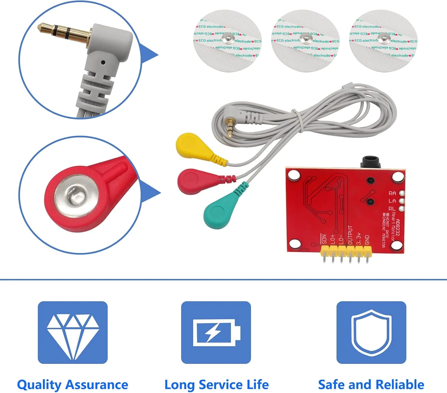 ماژول نوار قلب ICQUANZX AD8232، کیت ماژول حسگر ضربان قلب و پالس برای آردوینو به همراه کابل Dupont ماژول نوار قلب ICQUANZX AD8232، کیت ماژول حسگر ضربان قلب و پالس برای آردوینو به همراه کابل Dupont