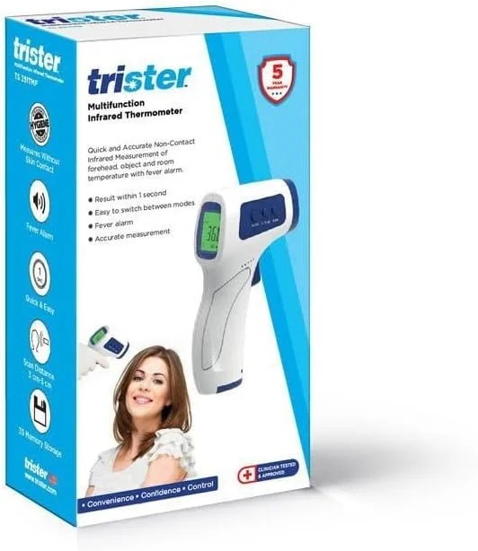 دماسنج تفنگی مادون قرمز چند منظوره تریستر مدل TS-251TMF - اندازه گیری غیر تماسی پیشانی/اشیاء/اتاق، هشدار تب، ذخیره سازی 35 حافظه، اسکن در 1-2 ثانیه، قابل تغییر بین ℃/℉