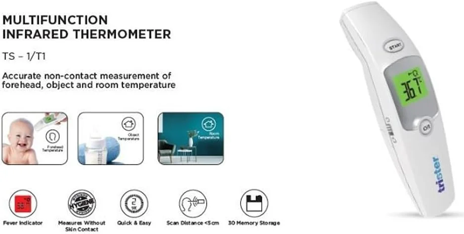 ترمومتر چندکاره مادون قرمز تریستر مدل TS-1/T1 - حالت های اندازه گیری بدن و سطح بدون تماس، حافظه 30 خوانش، قابل تغییر بین سانتیگراد/فارنهایت، نشانگر تب