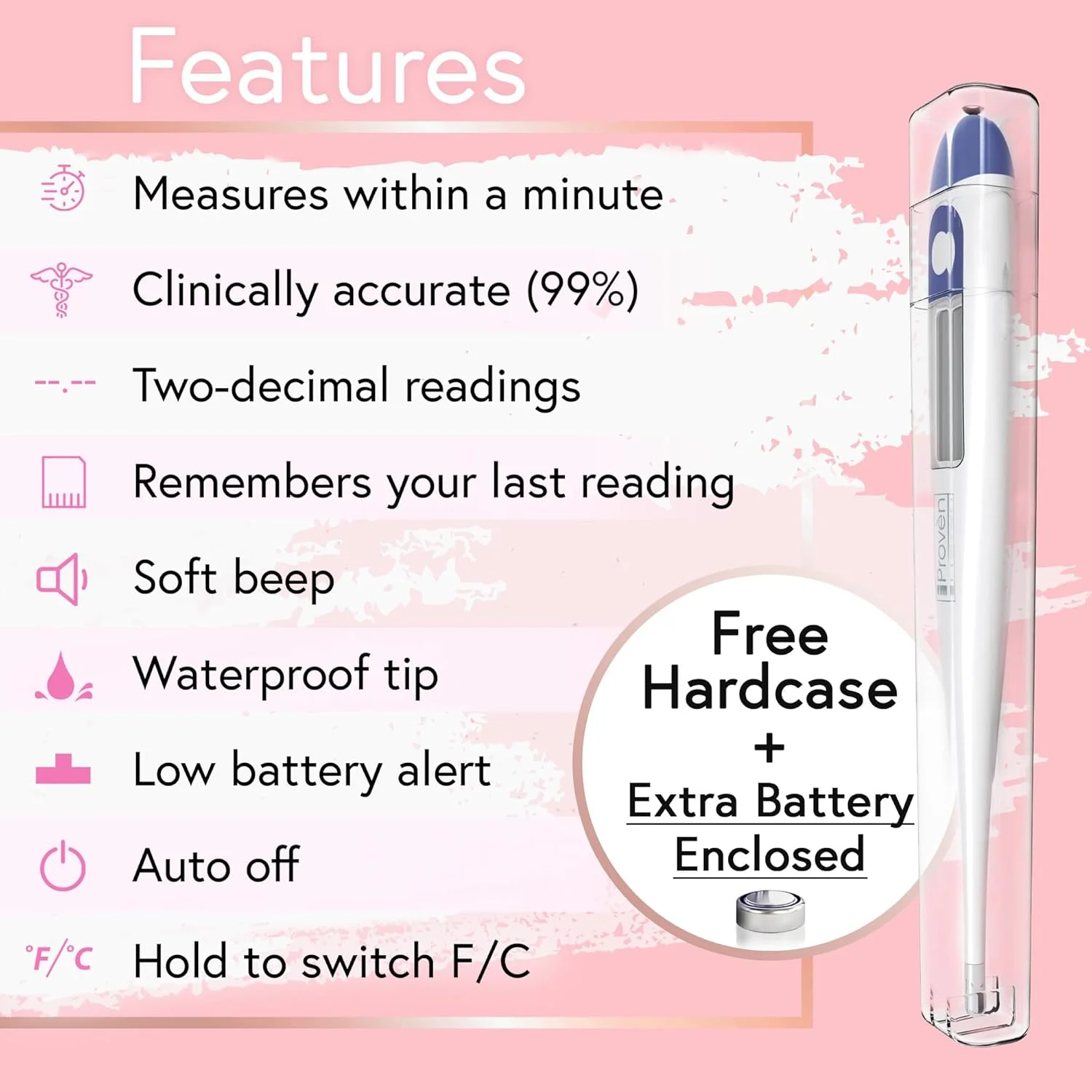 دماسنج دیجیتال پایه بدن iProvèn، دقت بالای 0.01 درجه، خواندن سریع 60 ثانیه ای، قابلیت ذخیره سازی اطلاعات، دماسنج دقیق BBT برای ردیابی طبیعی تخمک گذاری توسط iProven دماسنج دیجیتال پایه بدن iProvèn، دقت بالای 0.01 درجه، خواندن سریع 60 ثانیه ای، قابلیت ذخیره سازی اطلاعات، دماسنج دقیق BBT برای ردیابی طبیعی تخمک گذاری توسط iProven