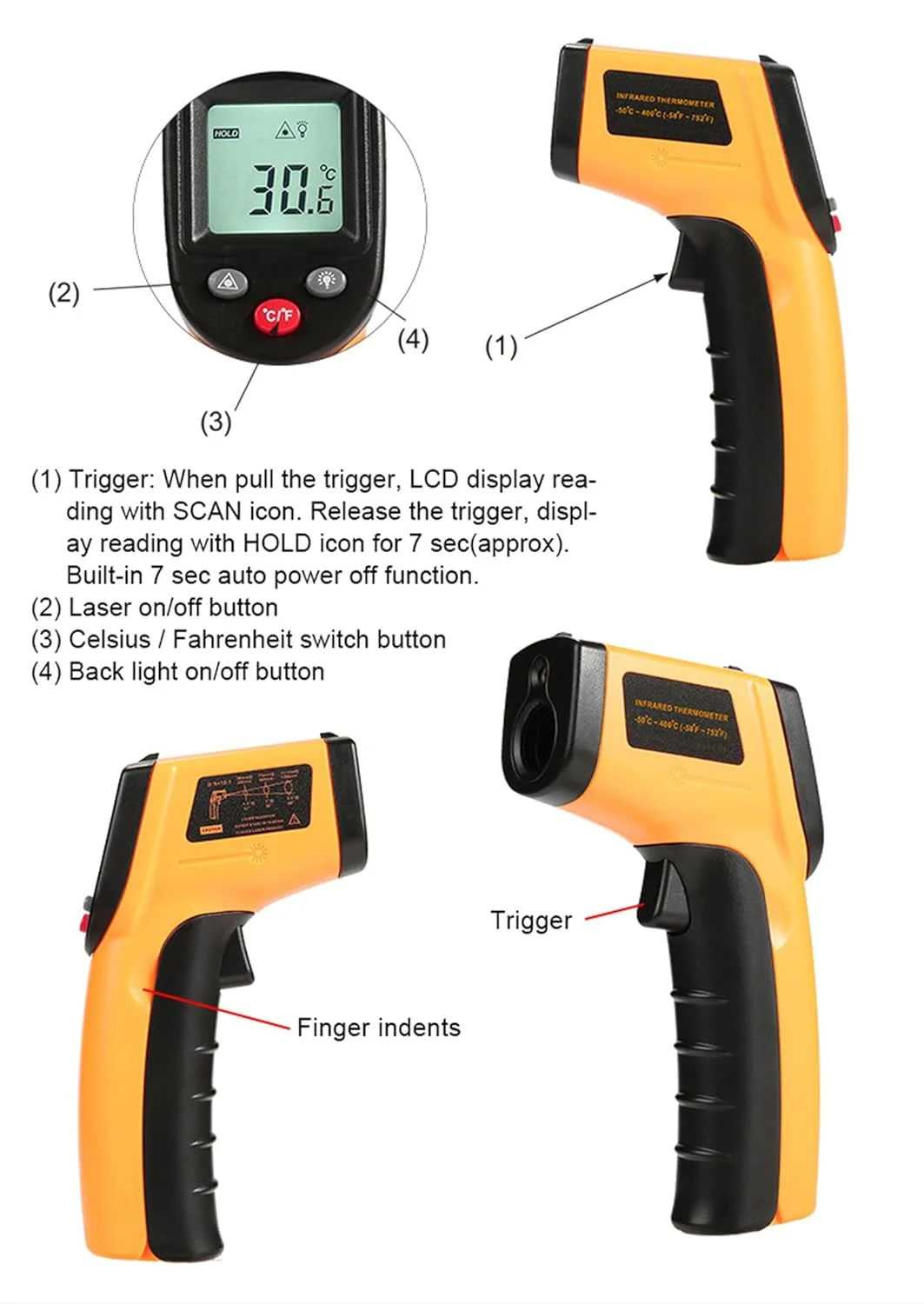 دماسنج مادون قرمز نیگانملوز برای پخت و پز، -50 درجه سانتیگراد تا 400 درجه سانتیگراد، دماسنج دیجیتال غیر تماسی برای گوشت، فر پیتزا، گریل و موتور، ابزار لیزری برای استخر سرپوشیده و فضای باز، پخت و پز، آبنبات دماسنج مادون قرمز نیگانملوز برای پخت و پز، -50 درجه سانتیگراد تا 400 درجه سانتیگراد، دماسنج دیجیتال غیر تماسی برای گوشت، فر پیتزا، گریل و موتور، ابزار لیزری برای استخر سرپوشیده و فضای باز، پخت و پز، آبنبات