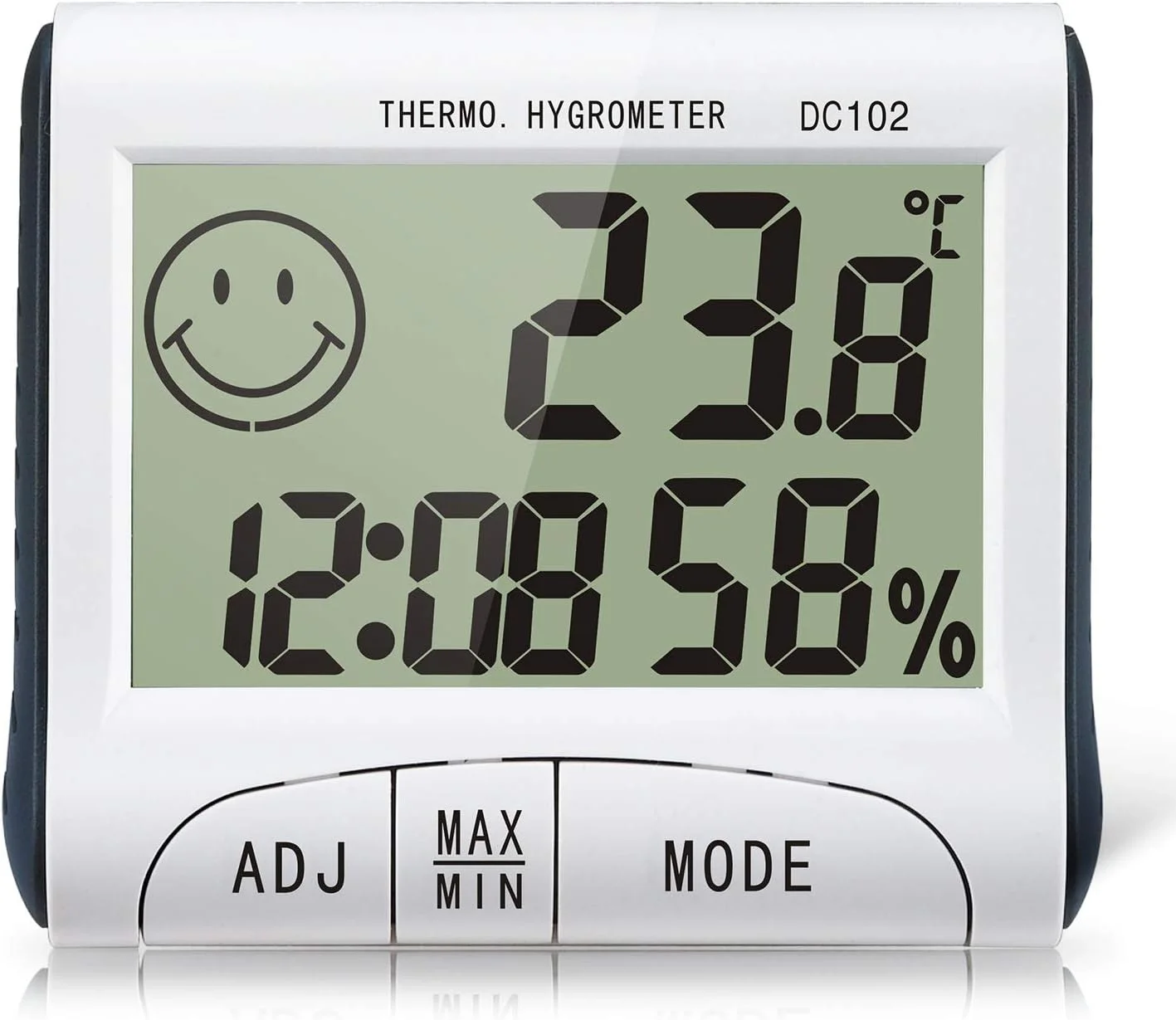 دماسنج و رطوبت سنج دیجیتال LCD با نمایشگر دما، رطوبت و ساعت