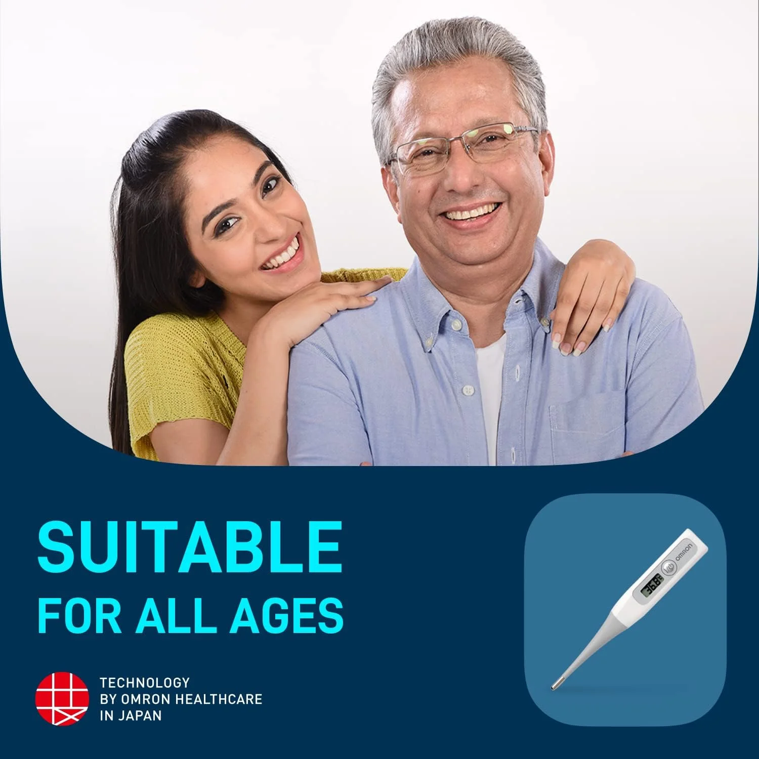 دماسنج دیجیتال امرون MC 343 با نوک انعطاف پذیر، اندازه گیری سریع دمای دهان و زیر بغل در سانتیگراد و فارنهایت، مقاوم در برابر آب برای تمیز کردن آسان