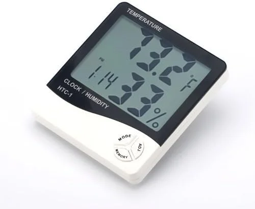 دماسنج و رطوبت سنج دیجیتال LCD سفید رنگ به همراه ساعت دماسنج و رطوبت سنج دیجیتال LCD سفید رنگ به همراه ساعت