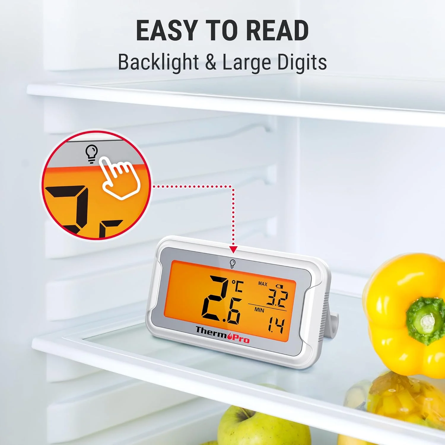 دماسنج یخچال ترمو پرو TP110 با LCD بزرگ دارای نور پس زمینه، دماسنج ضد آب فریزر با قابلیت ثبت حداکثر/حداقل دما، تعویض آسان باتری، مانیتور یخچال با دقت بالا برای آشپزخانه، زیرزمین