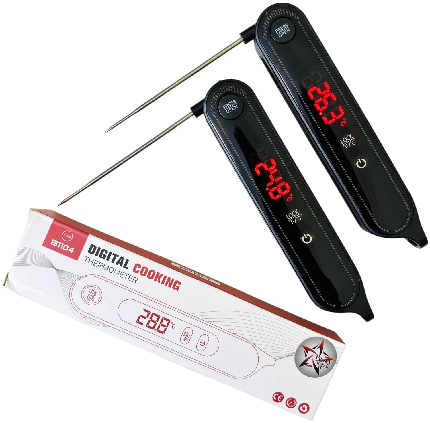 دماسنج دیجیتال غذا با پروب تاشو، رنگ مشکی، 2 عدد، طراحی مدرن LUCKY STARZZZ، به همراه باتری، دکمه های لمسی نرم B1104 دماسنج دیجیتال گوشت خوانش سریع (LSB1104 مشکی-2 عدد) دماسنج دیجیتال غذا با پروب تاشو، رنگ مشکی، 2 عدد، طراحی مدرن LUCKY STARZZZ، به همراه باتری، دکمه های لمسی نرم B1104 دماسنج دیجیتال گوشت خوانش سریع (LSB1104 مشکی-2 عدد)