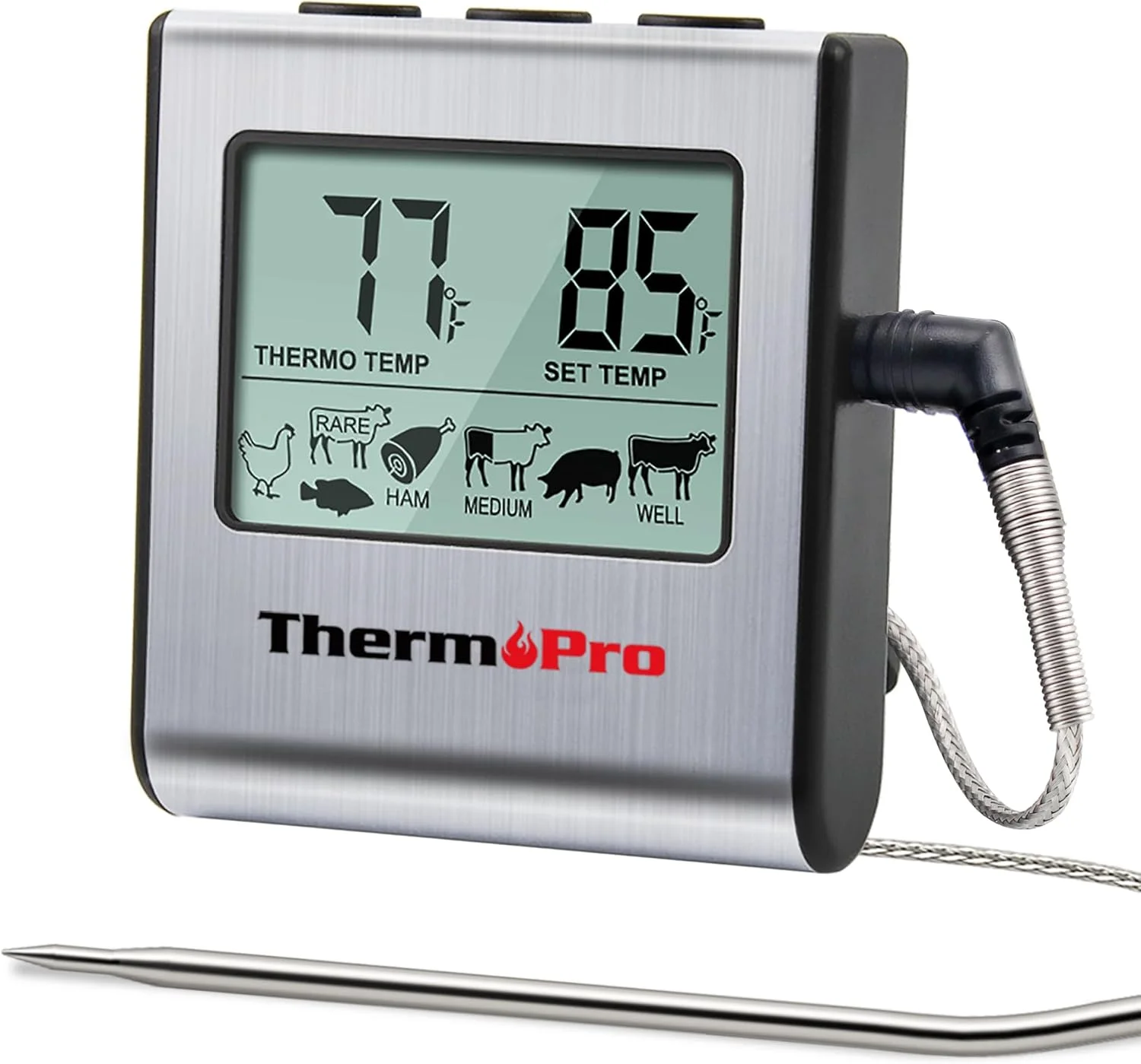 دماسنج غذای دیجیتال با صفحه نمایش بزرگ ThermoPro TP-16 برای فر، آشپزخانه، باربیکیو، گریل، دارای تایمر و پروب استیل ضد زنگ دماسنج غذای دیجیتال با صفحه نمایش بزرگ ThermoPro TP-16 برای فر، آشپزخانه، باربیکیو، گریل، دارای تایمر و پروب استیل ضد زنگ