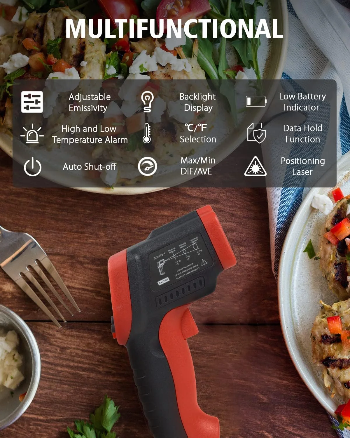 دماسنج مادون قرمز Wintact، -50℃~420℃ تفنگ دمای سطح دیجیتال غیر تماسی، قابلیت تنظیم ضریب انتشار برای آشپزخانه، یخچال، فریزر، پخت و پز، غذا، گوشت (نه برای انسان) دماسنج مادون قرمز Wintact، -50℃~420℃ تفنگ دمای سطح دیجیتال غیر تماسی، قابلیت تنظیم ضریب انتشار برای آشپزخانه، یخچال، فریزر، پخت و پز، غذا، گوشت (نه برای انسان)