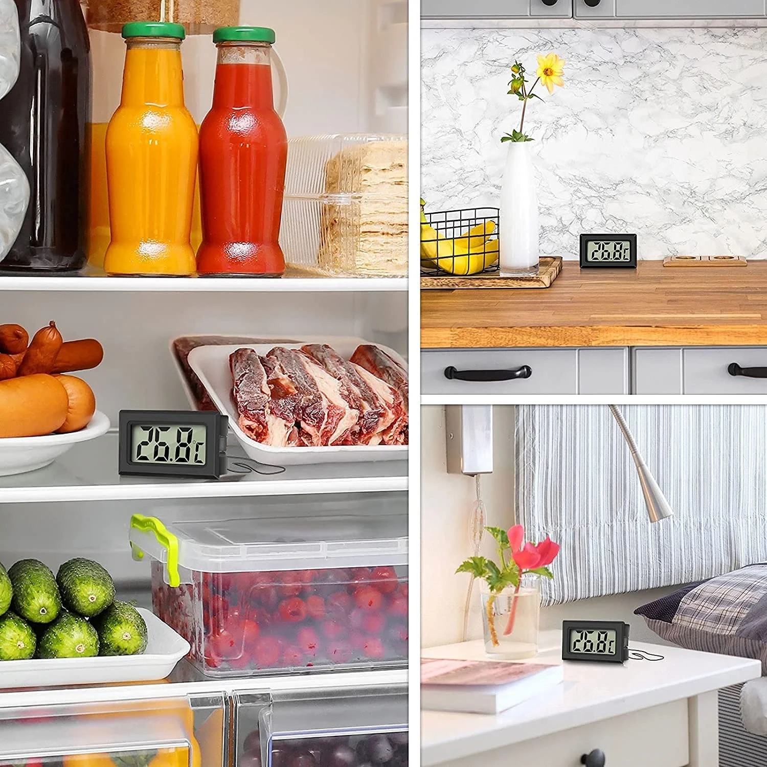 دماسنج دیجیتال ال سی دی با پروب خارجی برای یخچال، فریزر و آکواریوم (2 عدد مشکی و 2 عدد سفید) دماسنج دیجیتال ال سی دی با پروب خارجی برای یخچال، فریزر و آکواریوم (2 عدد مشکی و 2 عدد سفید)