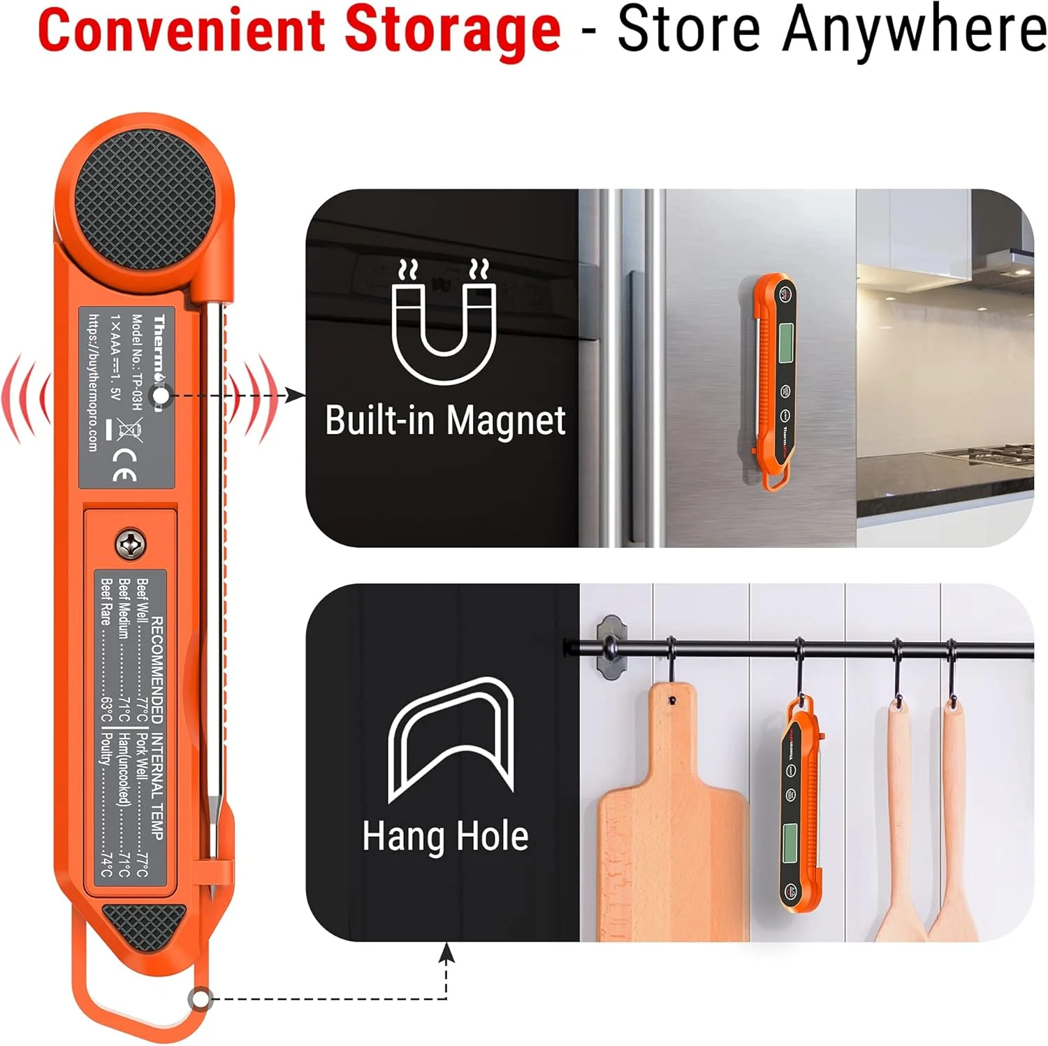 دماسنج دیجیتالی سریع خوان ترمو پرو TP03H برای پخت و پز، دماسنج ضد آب آشپزخانه برای غذا با قابلیت کالیبراسیون و نور پس زمینه، مناسب برای روغن، سرخ کردنی و آبنبات دماسنج دیجیتالی سریع خوان ترمو پرو TP03H برای پخت و پز، دماسنج ضد آب آشپزخانه برای غذا با قابلیت کالیبراسیون و نور پس زمینه، مناسب برای روغن، سرخ کردنی و آبنبات