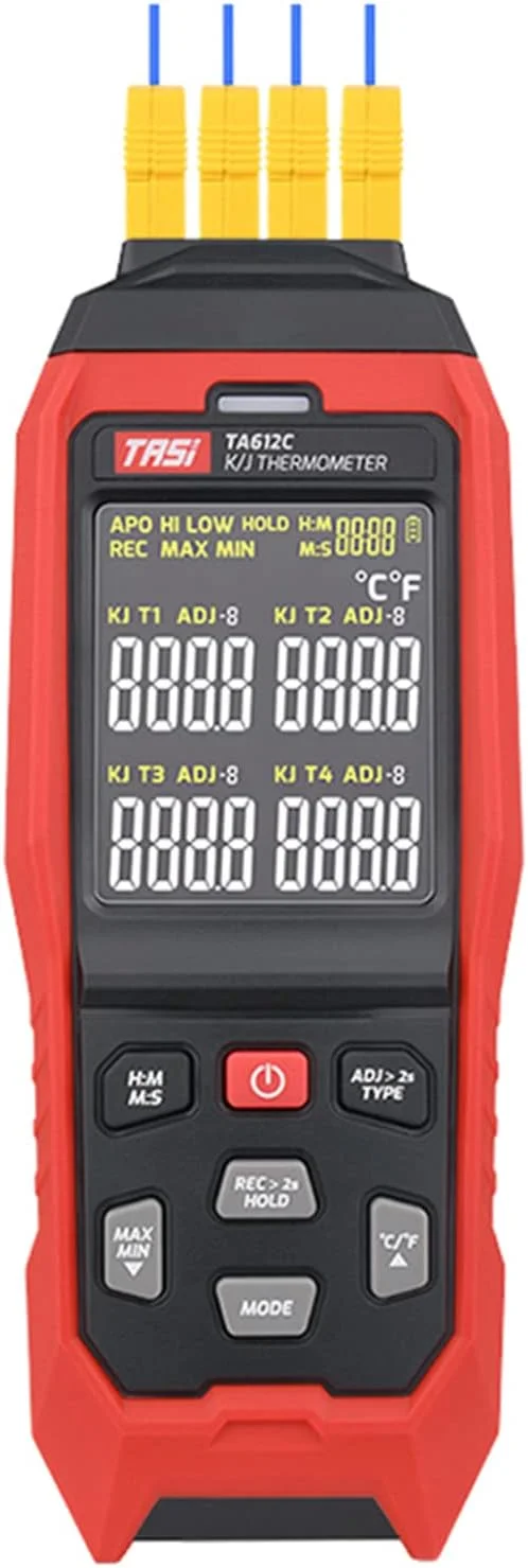 دماسنج ترموکوپل OUNA مدل TA612C با 4 کانال K/J، محدوده دمایی 200- تا 1372 درجه سانتیگراد / 328- تا 2501 درجه فارنهایت، دماسنج دیجیتال دستی LCD با قابلیت ذخیره 5000 گروه داده، آپلود داده از طریق USB و اندازه گیری لحظه ای دماسنج ترموکوپل OUNA مدل TA612C با 4 کانال K/J، محدوده دمایی 200- تا 1372 درجه سانتیگراد / 328- تا 2501 درجه فارنهایت، دماسنج دیجیتال دستی LCD با قابلیت ذخیره 5000 گروه داده، آپلود داده از طریق USB و اندازه گیری لحظه ای