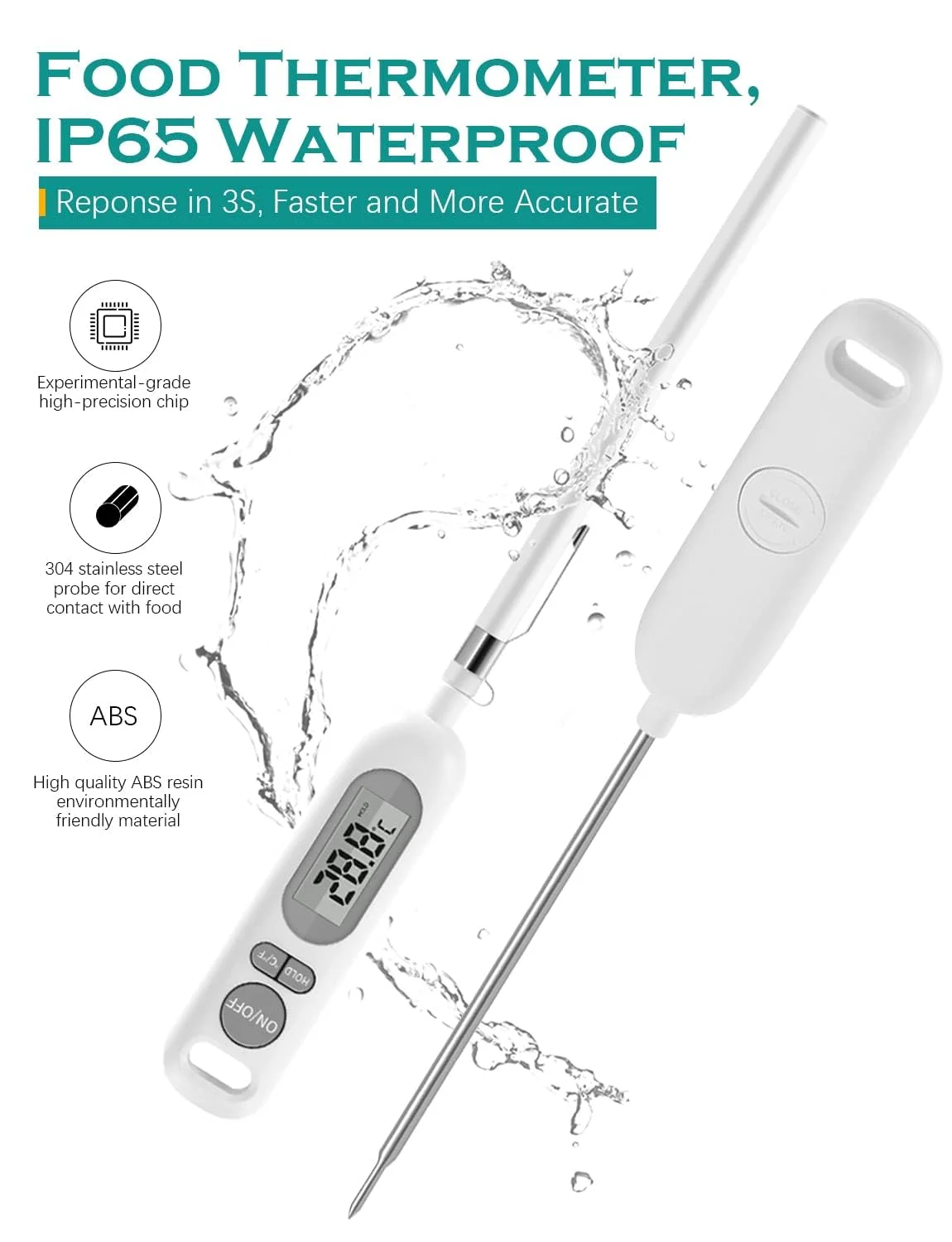 دماسنج گوشت NALACAL، دماسنج ضد آب غذا، دماسنج دیجیتال خوانش سریع برای آشپزی در آشپزخانه، باربیکیو، شکر، مربا، آب، گوشت، شیر دماسنج گوشت NALACAL، دماسنج ضد آب غذا، دماسنج دیجیتال خوانش سریع برای آشپزی در آشپزخانه، باربیکیو، شکر، مربا، آب، گوشت، شیر