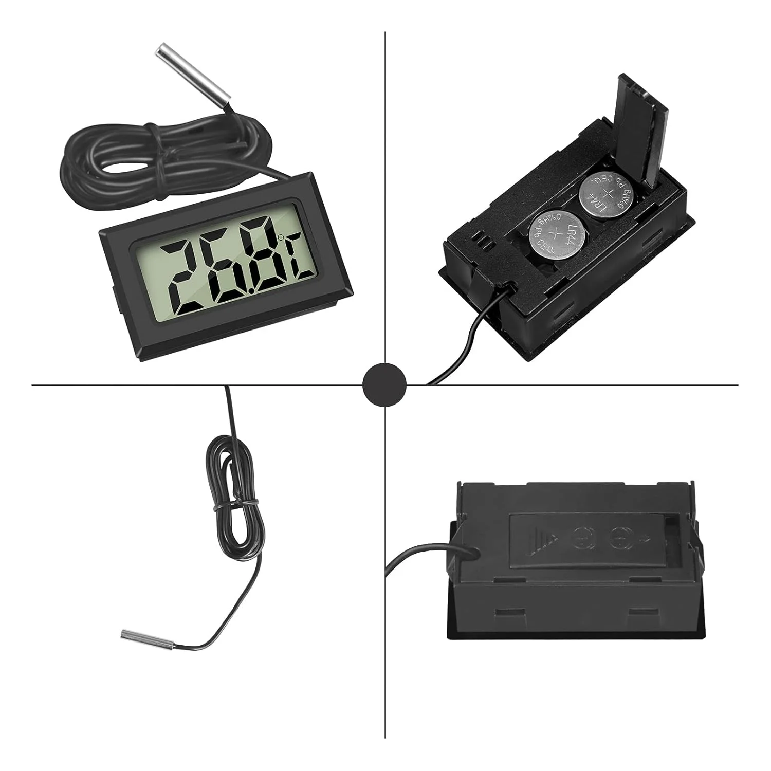 دماسنج دیجیتال با پروب خارجی برای یخچال، فریزر و آکواریوم (4 عدد مشکی) دماسنج دیجیتال با پروب خارجی برای یخچال، فریزر و آکواریوم (4 عدد مشکی)