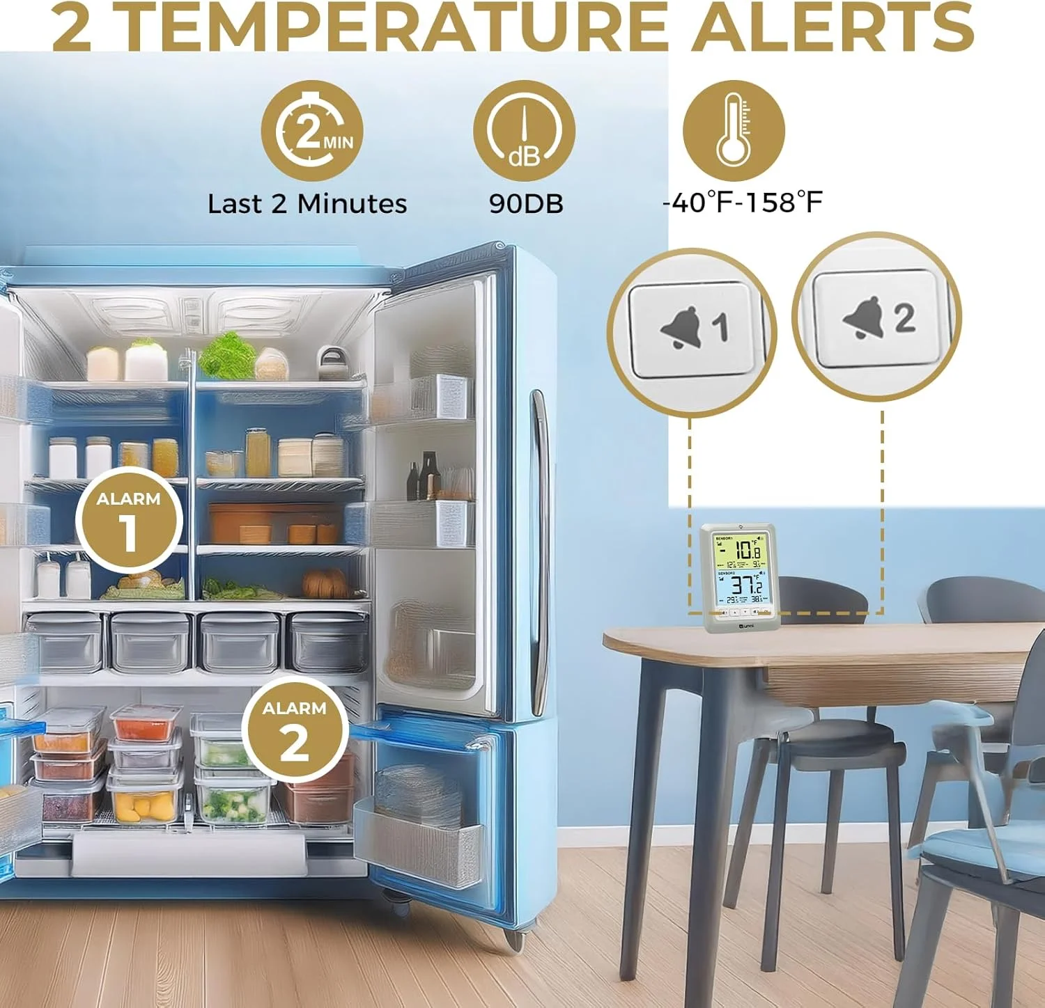 دماسنج یخچال با آلارم، دماسنج دیجیتال بی سیم فریزر و یخچال، ثبت حداکثر و حداقل دما با گزینه های مغناطیسی و پایه برای رستوران خانگی دماسنج یخچال با آلارم، دماسنج دیجیتال بی سیم فریزر و یخچال، ثبت حداکثر و حداقل دما با گزینه های مغناطیسی و پایه برای رستوران خانگی