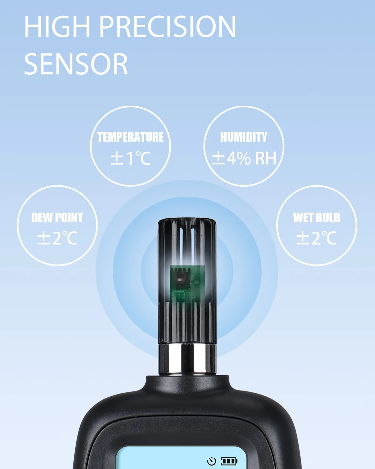 دماسنج و رطوبت سنج دیجیتال Wintact، مانیتور دما و رطوبت با نقطه شبنم و دمای حباب مرطوب، نور پس زمینه، حداکثر/حداقل مقدار، نگه داشتن داده، ذخیره 1000 گروه داده برای داخل و خارج از منزل دماسنج و رطوبت سنج دیجیتال Wintact، مانیتور دما و رطوبت با نقطه شبنم و دمای حباب مرطوب، نور پس زمینه، حداکثر/حداقل مقدار، نگه داشتن داده، ذخیره 1000 گروه داده برای داخل و خارج از منزل