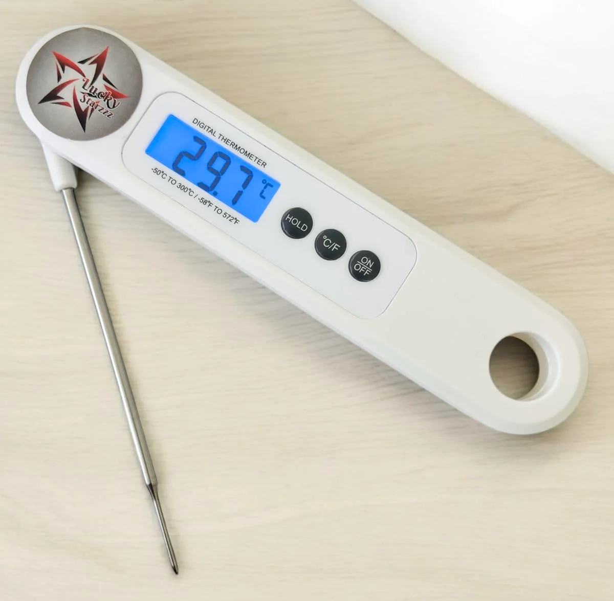 دماسنج غذا تاشو سفید 1 عددی LUCKY STARZZZ به همراه باتری، دماسنج دیجیتال گوشت با نمایشگر آبی LSDT11 با قابلیت خوانش فوری (سفید LSDT11BW - 1 عدد) دماسنج غذا تاشو سفید 1 عددی LUCKY STARZZZ به همراه باتری، دماسنج دیجیتال گوشت با نمایشگر آبی LSDT11 با قابلیت خوانش فوری (سفید LSDT11BW - 1 عدد)