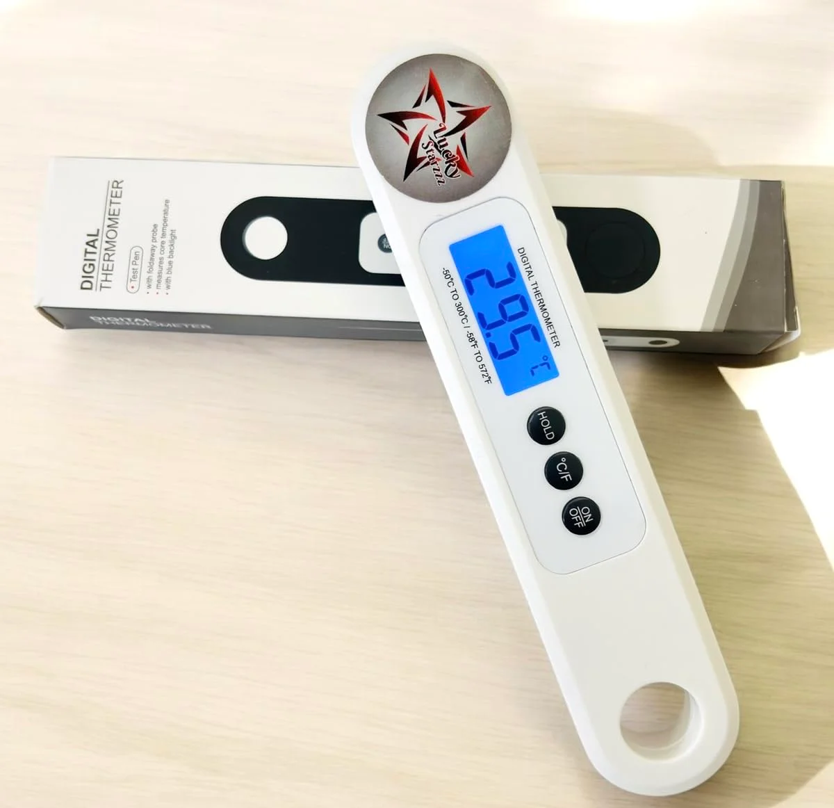 دماسنج غذا تاشو سفید 1 عددی LUCKY STARZZZ به همراه باتری، دماسنج دیجیتال گوشت با نمایشگر آبی LSDT11 با قابلیت خوانش فوری (سفید LSDT11BW - 1 عدد) دماسنج غذا تاشو سفید 1 عددی LUCKY STARZZZ به همراه باتری، دماسنج دیجیتال گوشت با نمایشگر آبی LSDT11 با قابلیت خوانش فوری (سفید LSDT11BW - 1 عدد)