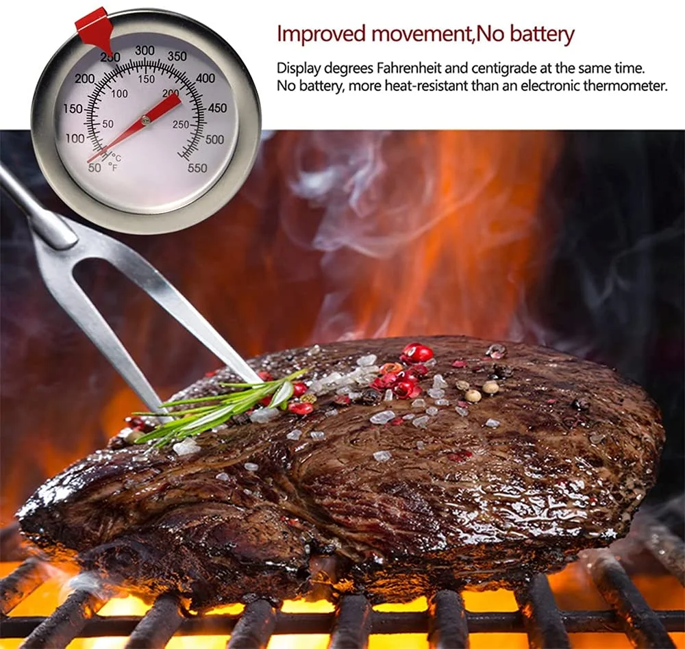 دماسنج سرخ کن عمیق DELFINO با نمایش فوری، دماسنج عقربه ای، دماسنج پخت گوشت با میله استیل ضد زنگ 12 اینچی، بهترین برای بوقلمون، کباب پز، قابلمه های بلند، گوشت گاو، گوشت بره، گوشت، پخت غذا