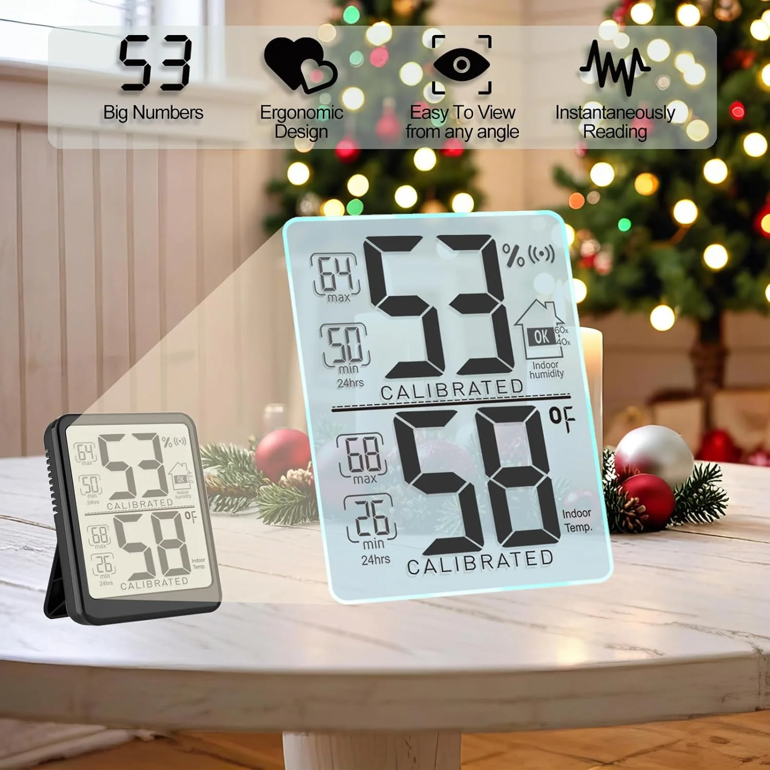 دماسنج داخلی آنتونکی برای خانه، بسته 2 عددی مانیتور دما و رطوبت دیجیتال، رطوبت سنج داخلی، سنجش رطوبت برای اتاق کودک، دفتر، تراریوم، انکوباتور، گلخانه