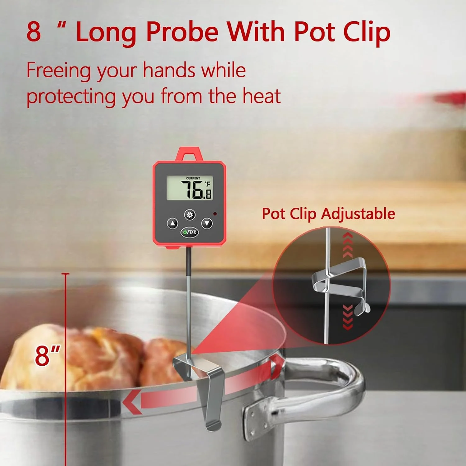 دماسنج دیجیتال ضد آب آبنبات با گیره قابلمه، دماسنج پخت و پز مواد غذایی و گوشت با میله 8 اینچی، دماسنج پخت و پز با قابلیت خواندن فوری، با عملکرد هشدار، سوئیچ ℃/℉ برای آشپزخانه، باربیکیو، و تهیه آبنبات دماسنج دیجیتال ضد آب آبنبات با گیره قابلمه، دماسنج پخت و پز مواد غذایی و گوشت با میله 8 اینچی، دماسنج پخت و پز با قابلیت خواندن فوری، با عملکرد هشدار، سوئیچ ℃/℉ برای آشپزخانه، باربیکیو، و تهیه آبنبات