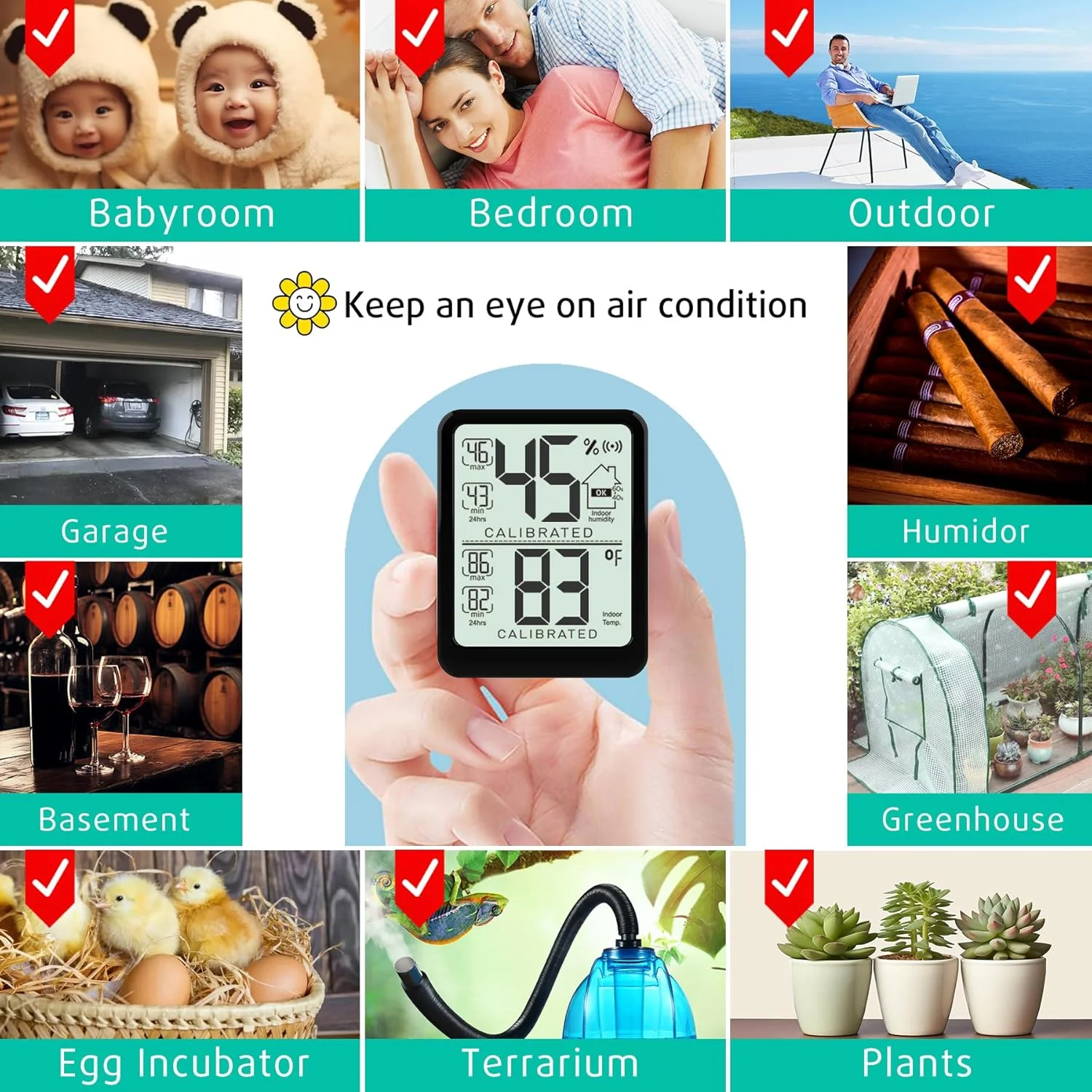 دماسنج داخلی آنتونکی برای خانه، بسته 2 عددی مانیتور دما و رطوبت دیجیتال، رطوبت سنج داخلی، سنجش رطوبت برای اتاق کودک، دفتر، تراریوم، انکوباتور، گلخانه