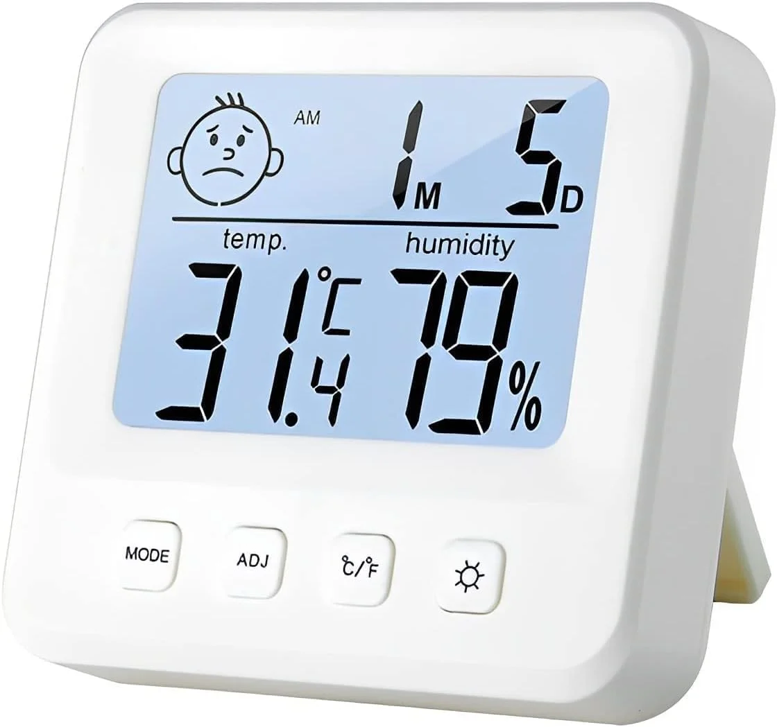 دماسنج و رطوبت سنج دیجیتال McMola، دماسنج اتاق و رطوبت سنج با نمایشگر دما و رطوبت، نور پس زمینه، ساعت و عملکرد ℃/℉ دماسنج و رطوبت سنج دیجیتال McMola، دماسنج اتاق و رطوبت سنج با نمایشگر دما و رطوبت، نور پس زمینه، ساعت و عملکرد ℃/℉