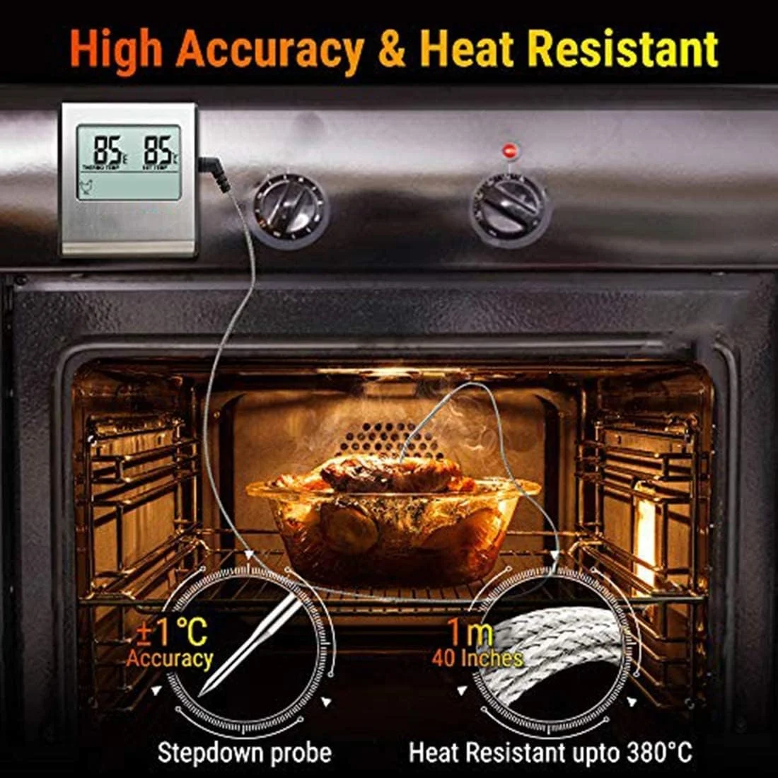 دماسنج غذای TERRIFI، دماسنج دیجیتال بزرگ LCD برای پخت و پز گوشت، دماسنج اجاق گاز و کباب پز با تایمر و پروب استیل ضد زنگ برای آشپزی، کباب پز و گریل دماسنج غذای TERRIFI، دماسنج دیجیتال بزرگ LCD برای پخت و پز گوشت، دماسنج اجاق گاز و کباب پز با تایمر و پروب استیل ضد زنگ برای آشپزی، کباب پز و گریل