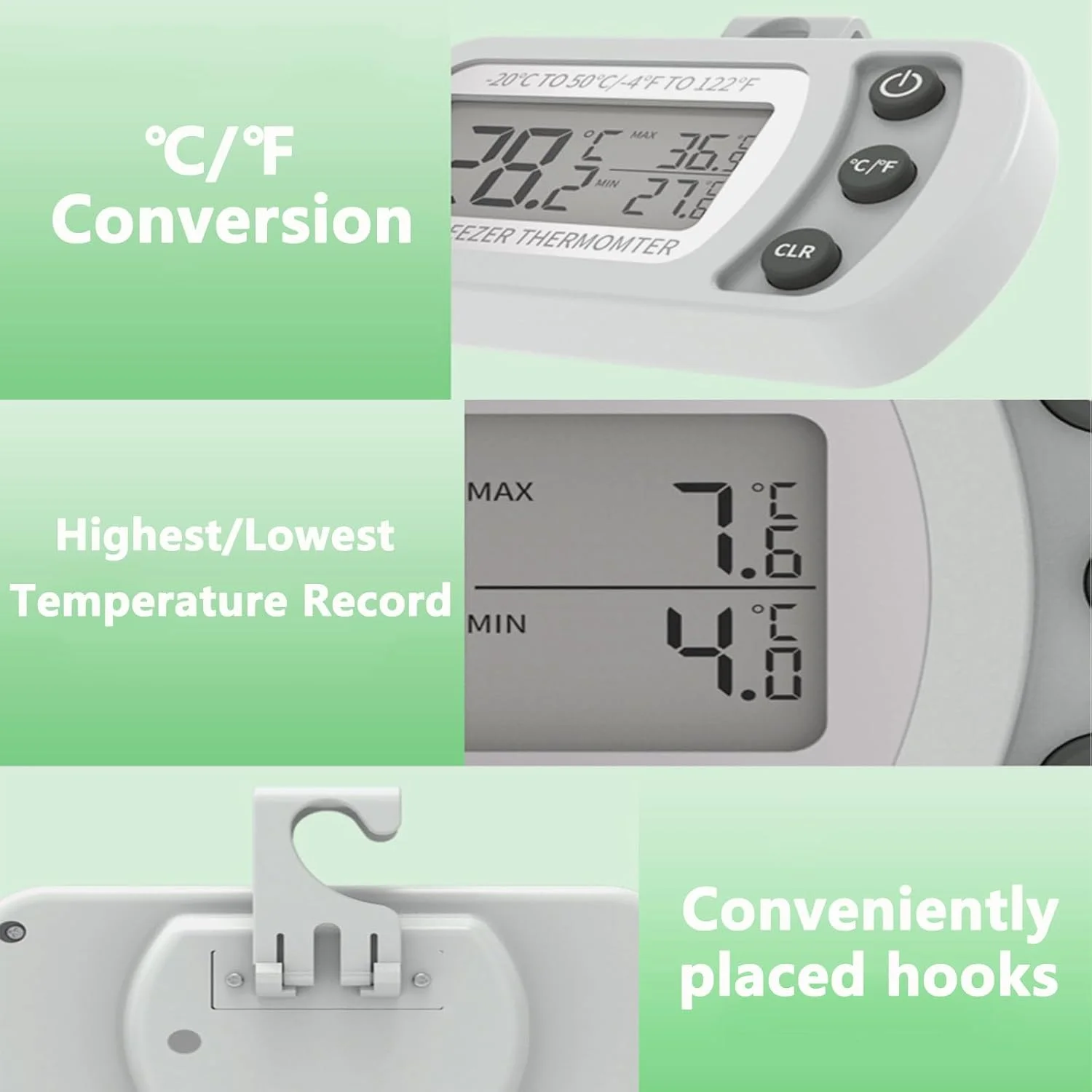 دماسنج یخچال STAYOUNG - دماسنج دیجیتال یخچال، صفحه نمایش LED ضد آب، تبدیل °C/°F، عملکرد ثبت حداکثر/حداقل، مناسب برای یخچال، فریزر، آشپزخانه، اتاق دماسنج یخچال STAYOUNG - دماسنج دیجیتال یخچال، صفحه نمایش LED ضد آب، تبدیل °C/°F، عملکرد ثبت حداکثر/حداقل، مناسب برای یخچال، فریزر، آشپزخانه، اتاق