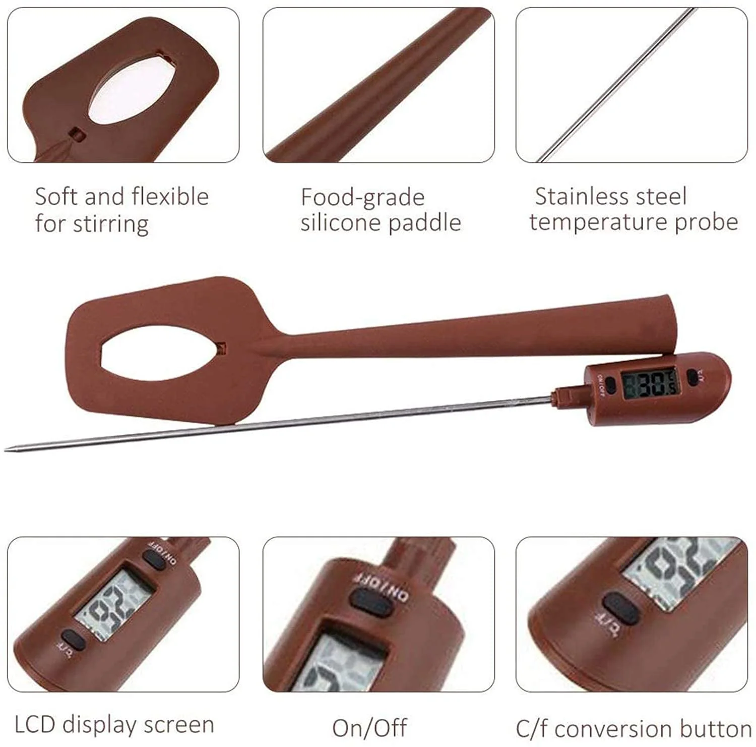 دماسنج دیجیتالی سیلیکونی KASTWAVE، کاردک و همزن حرفه ای و بادوام برای آشپزی، پخت، باربیکیو، شکلات و سس