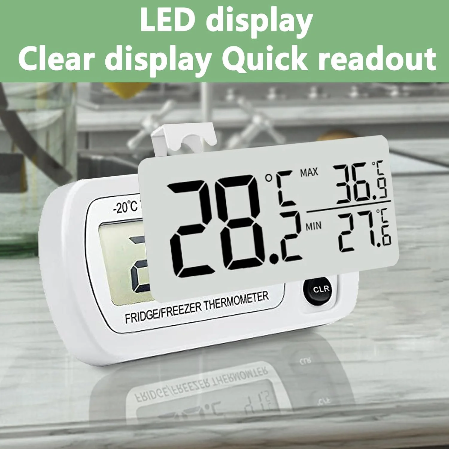 دماسنج یخچال STAYOUNG - دماسنج دیجیتال یخچال، صفحه نمایش LED ضد آب، تبدیل °C/°F، عملکرد ثبت حداکثر/حداقل، مناسب برای یخچال، فریزر، آشپزخانه، اتاق دماسنج یخچال STAYOUNG - دماسنج دیجیتال یخچال، صفحه نمایش LED ضد آب، تبدیل °C/°F، عملکرد ثبت حداکثر/حداقل، مناسب برای یخچال، فریزر، آشپزخانه، اتاق