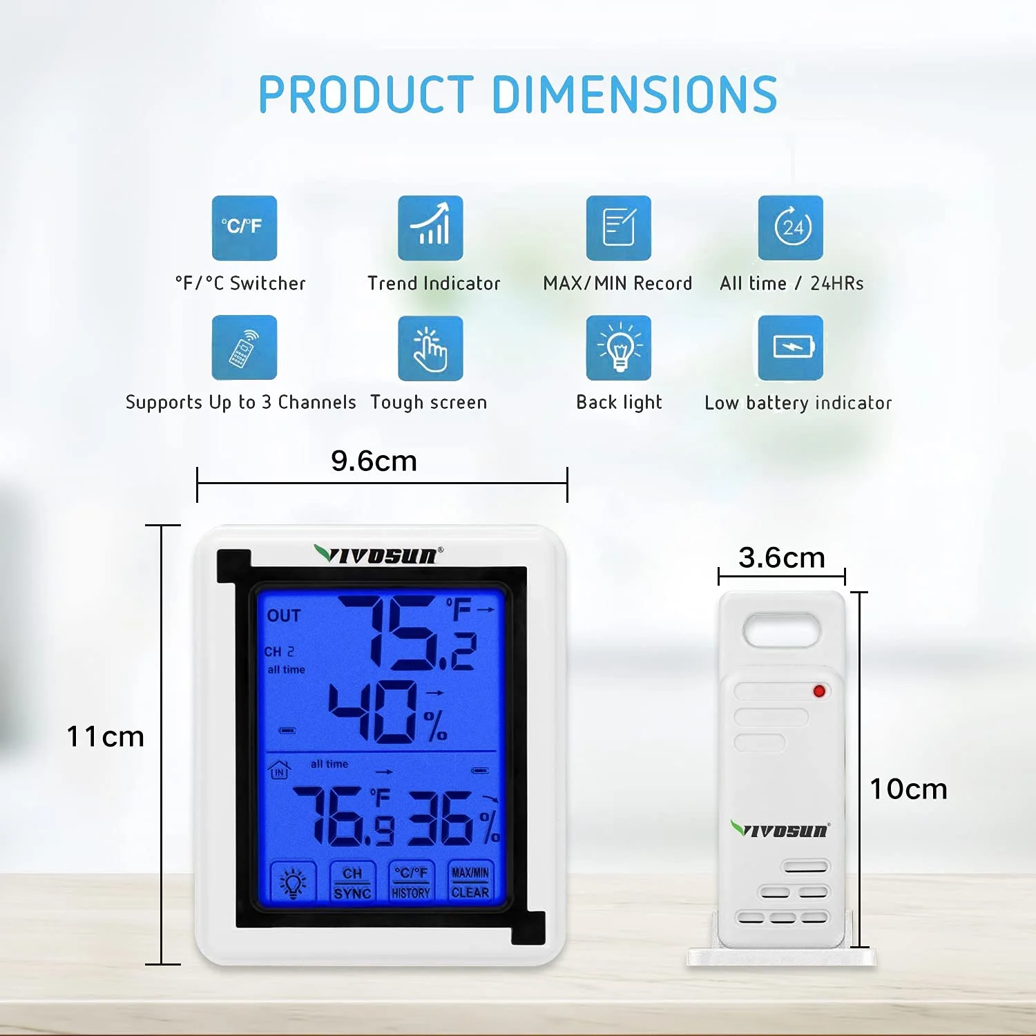 رطوبت سنج دیجیتال، دماسنج داخلی و خارجی، نمایشگر رطوبت با صفحه لمسی LCD با نور پس زمینه، دماسنج با برد 60 متری، دماسنج و رطوبت سنج بی سیم (باتری شامل نمی شود) رطوبت سنج دیجیتال، دماسنج داخلی و خارجی، نمایشگر رطوبت با صفحه لمسی LCD با نور پس زمینه، دماسنج با برد 60 متری، دماسنج و رطوبت سنج بی سیم (باتری شامل نمی شود)