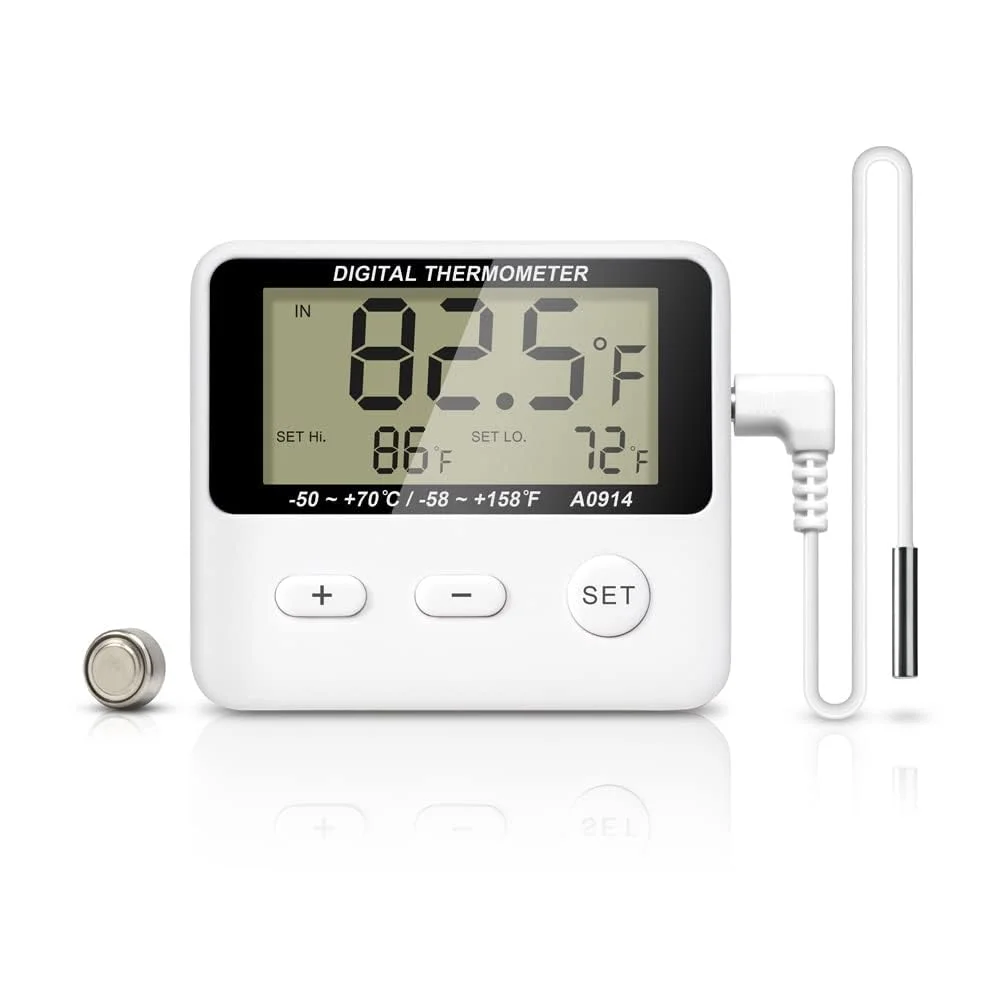دماسنج دیجیتال فریزر با حسگر خارجی، نمایشگر LCD، هشدار دمای بالا/پایین، قابل تغییر بین ℃/℉، دماسنج مغناطیسی یخچال برای منزل دماسنج دیجیتال فریزر با حسگر خارجی، نمایشگر LCD، هشدار دمای بالا/پایین، قابل تغییر بین ℃/℉، دماسنج مغناطیسی یخچال برای منزل