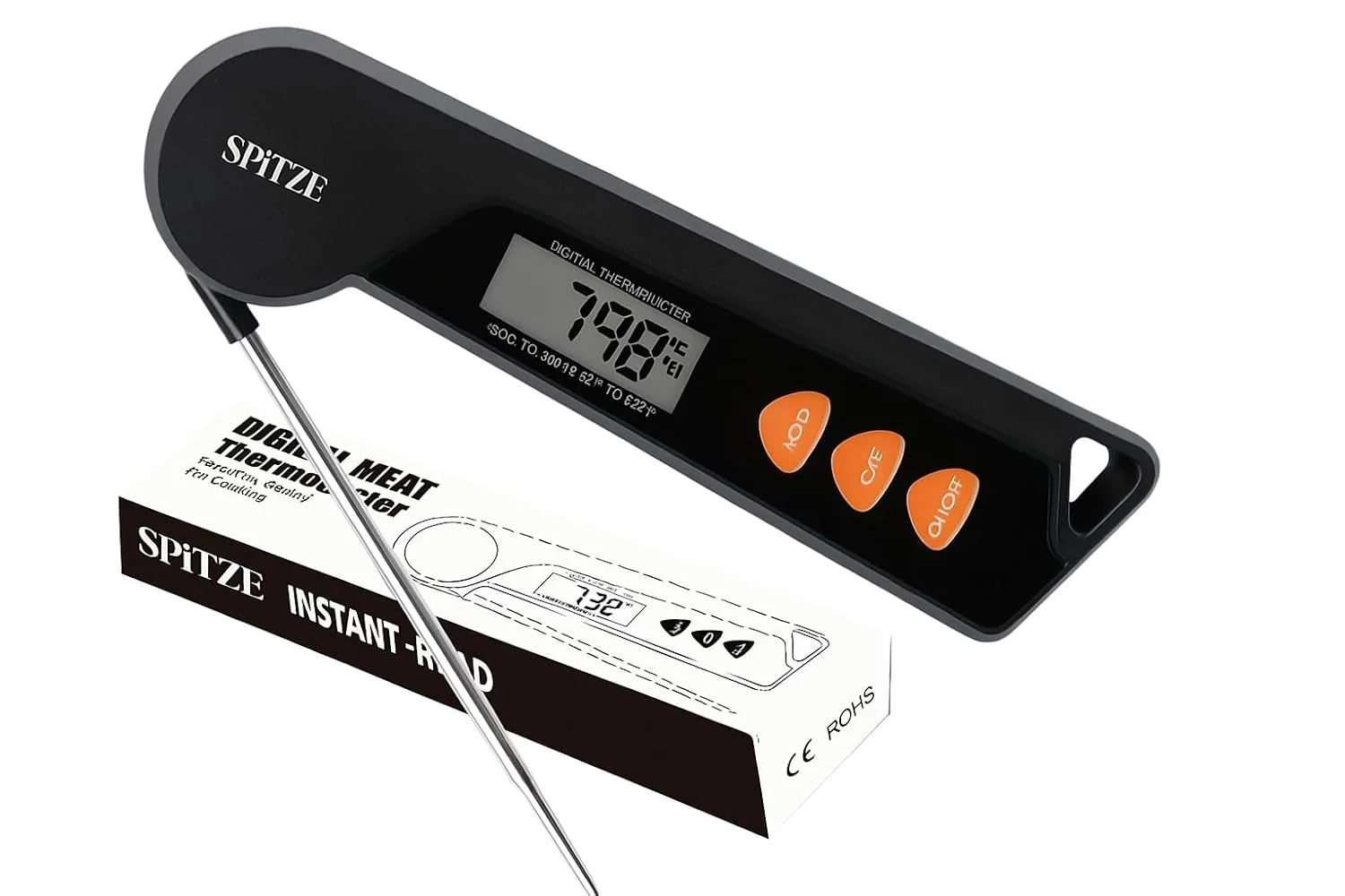 دماسنج دیجیتال گوشت SPITZE، دماسنج فوری غذا، برای باربیکیو، پخت و پز، سرخ کردن، گریل، دودی کردن، آشپزخانه و کمپینگ (دماسنج دیجیتال غذا) دماسنج دیجیتال گوشت SPITZE، دماسنج فوری غذا، برای باربیکیو، پخت و پز، سرخ کردن، گریل، دودی کردن، آشپزخانه و کمپینگ (دماسنج دیجیتال غذا)