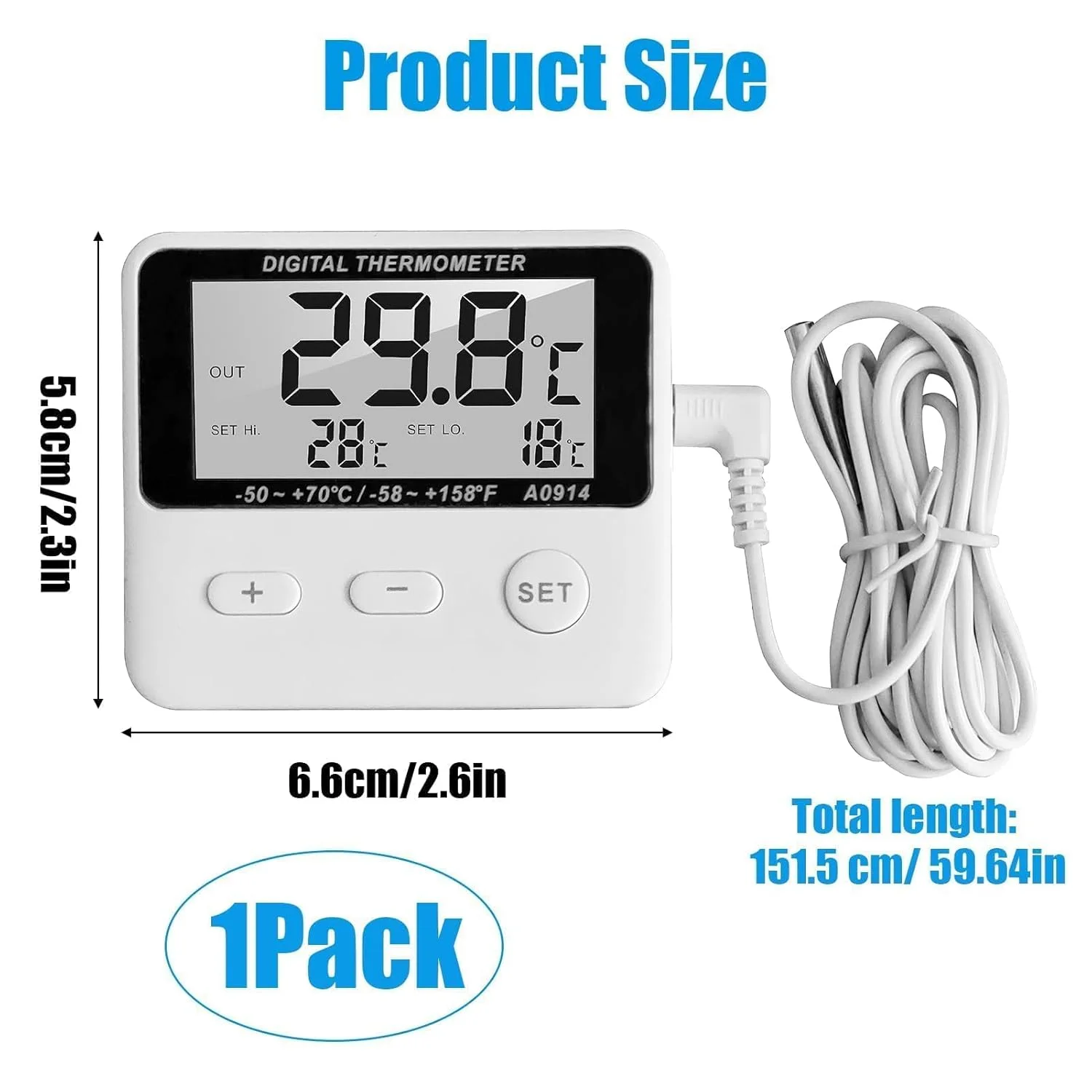 دماسنج دیجیتال فریزر با حسگر خارجی، نمایشگر LCD، هشدار دمای بالا/پایین، قابل تغییر بین ℃/℉، دماسنج مغناطیسی یخچال برای منزل دماسنج دیجیتال فریزر با حسگر خارجی، نمایشگر LCD، هشدار دمای بالا/پایین، قابل تغییر بین ℃/℉، دماسنج مغناطیسی یخچال برای منزل