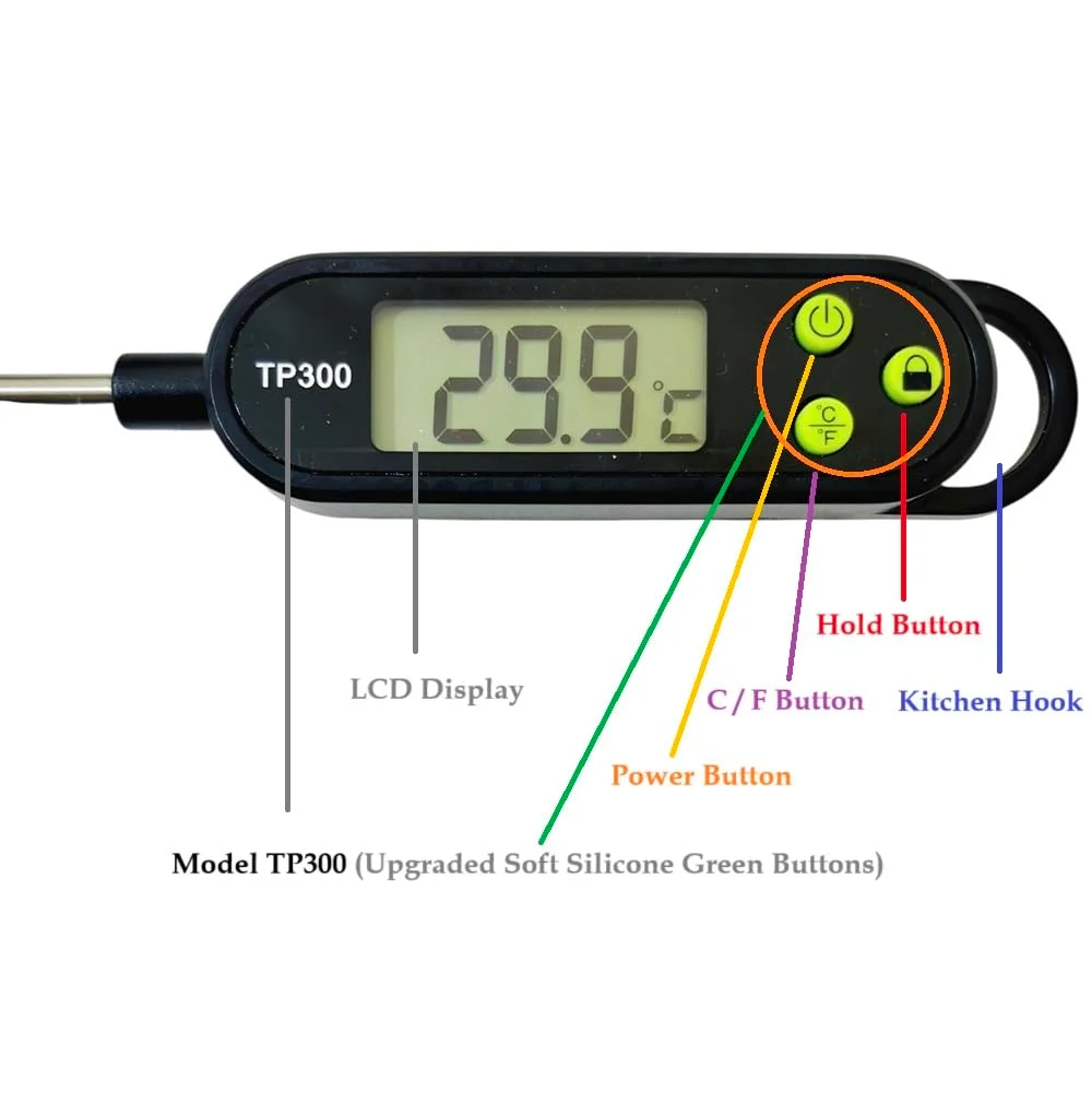 دماسنج غذا 1 عددی LUCKY STARZZZ دماسنج دیجیتال گوشت، ارتقا یافته با دکمه های نرم سیلیکونی سبز رنگ مشکی TP300، شامل باتری (LS-TP300-SoftButton Black-1Pcs) دماسنج غذا 1 عددی LUCKY STARZZZ دماسنج دیجیتال گوشت، ارتقا یافته با دکمه های نرم سیلیکونی سبز رنگ مشکی TP300، شامل باتری (LS-TP300-SoftButton Black-1Pcs)