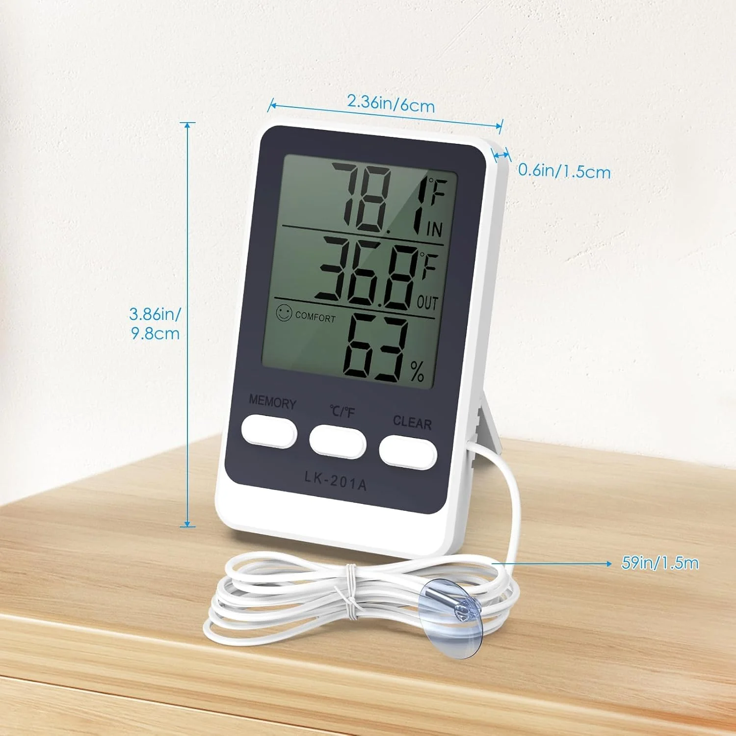 دماسنج دیجیتال یخچال KASTWAVE با حسگر پروب، مانیتور دمای فریزر داخلی و خارجی با صفحه نمایش HD، سوئیچ ℃/℉، ثبت حداقل/حداکثر، نماد آسایش، برای یخچال فریزر آکواریوم