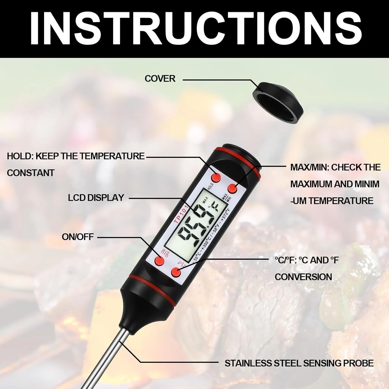 دماسنج غذای آشپزخانه NALACAL، مجموعه 2 عددی، دماسنج قهوه، دماسنج چای، دماسنج دیجیتال ضد آب با قابلیت خوانش فوری و میله بلند برای مایعات، شمع، غذا، شیر، سرخ کردنی، آبنبات و بریان کردن