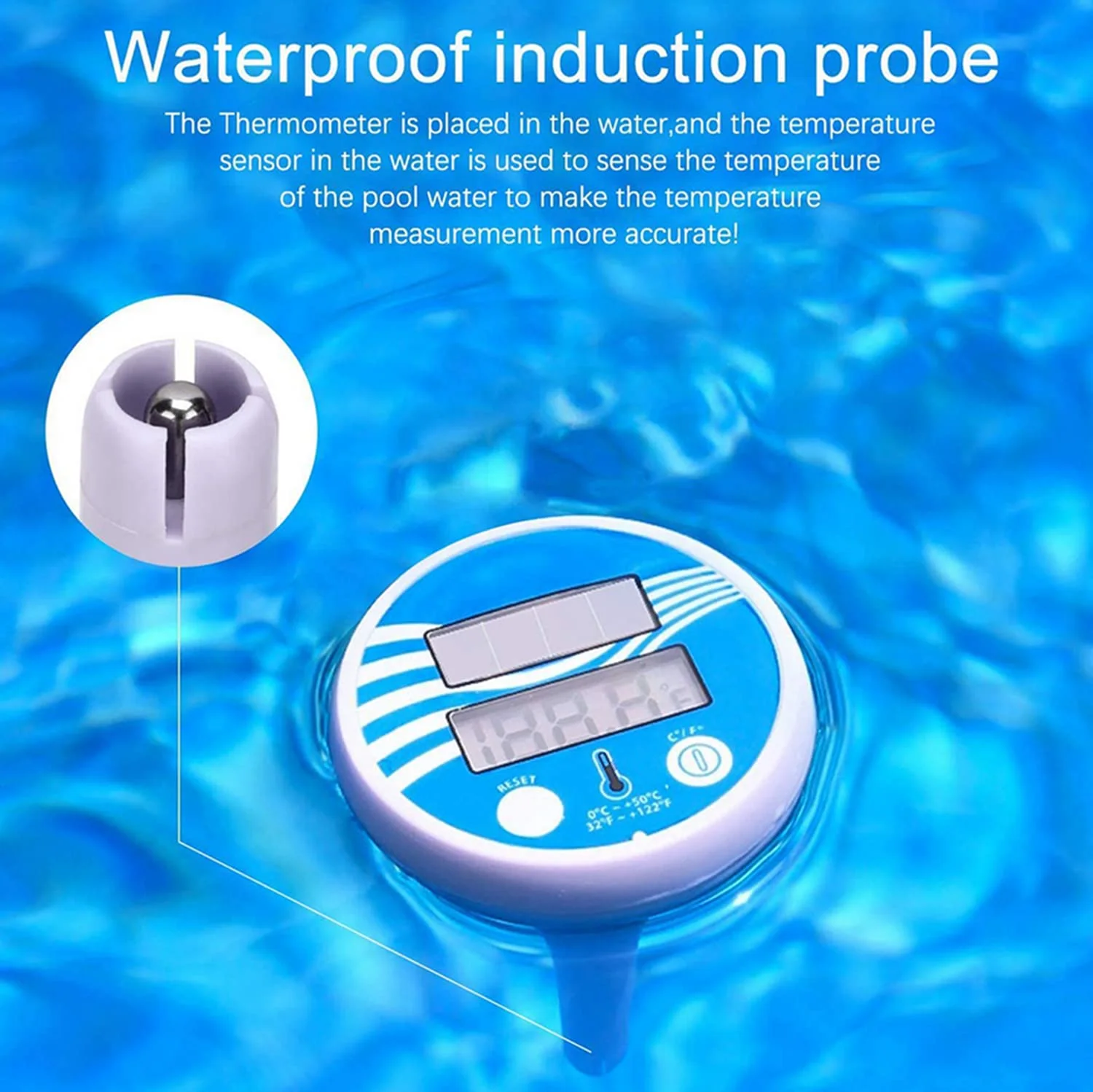 دماسنج شناور حرفه ای استخر SKEIDO، دماسنج دیجیتال خورشیدی برای فضای باز، مناسب برای استخر، حوضچه و وان (توجه: ضد آب نیست)