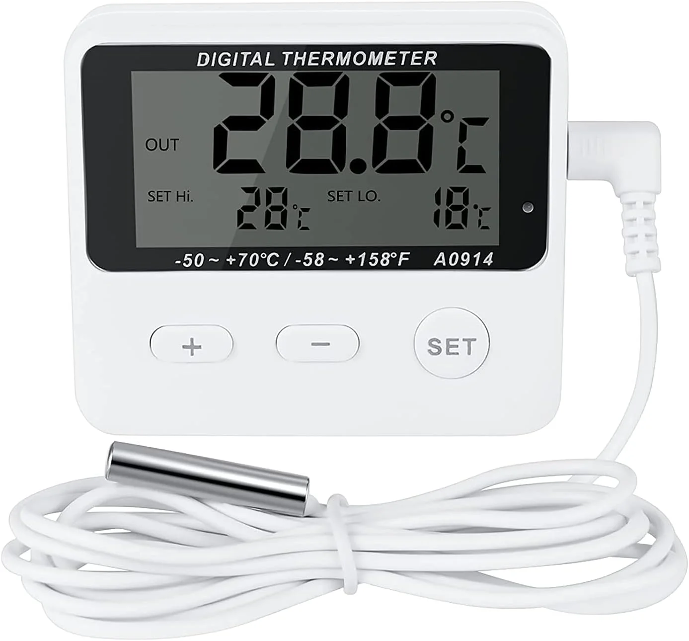 دماسنج دیجیتال بی سیم یخچال و فریزر TERRIFI با آلارم، دماسنج یخچال، صفحه نمایش LCD دیجیتال آشپزخانه با آلارم دمای بالا و پایین و سنسور اضافی -50°C تا +70°C مناسب برای منازل و کافه ها