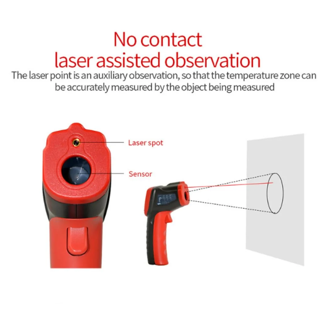 دماسنج مادون قرمز آشپزخانه، دماسنج لیزری دیجیتال سطح -50 تا 380 درجه سانتیگراد، صفحه نمایش LCD، قابل استفاده مجدد، با باتری، مناسب برای استفاده در محیط های داخلی دماسنج مادون قرمز آشپزخانه، دماسنج لیزری دیجیتال سطح -50 تا 380 درجه سانتیگراد، صفحه نمایش LCD، قابل استفاده مجدد، با باتری، مناسب برای استفاده در محیط های داخلی
