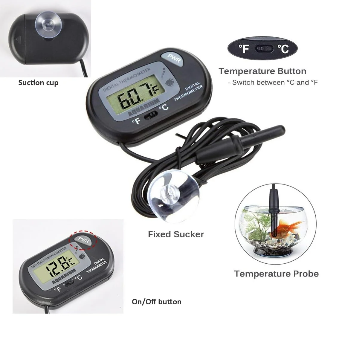 دماسنج دیجیتال آب آکواریوم مدل T Tersely (بسته 2 عددی)، دماسنج دیجیتال برای آکواریوم