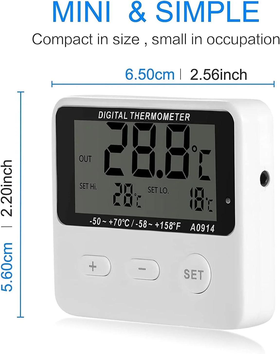 دماسنج دیجیتال بی سیم یخچال و فریزر TERRIFI با آلارم، دماسنج یخچال، صفحه نمایش LCD دیجیتال آشپزخانه با آلارم دمای بالا و پایین و سنسور اضافی -50°C تا +70°C مناسب برای منازل و کافه ها