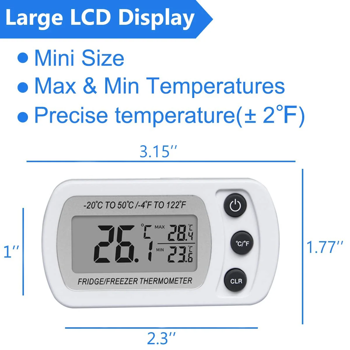 دماسنج یخچال و فریزر دیجیتال yuangaoshow با صفحه نمایش LCD بزرگ، ضد آب، با عملکرد ثبت حداکثر/حداقل دما و پشت مغناطیسی برای آشپزخانه، منزل و رستوران ها دماسنج یخچال و فریزر دیجیتال yuangaoshow با صفحه نمایش LCD بزرگ، ضد آب، با عملکرد ثبت حداکثر/حداقل دما و پشت مغناطیسی برای آشپزخانه، منزل و رستوران ها