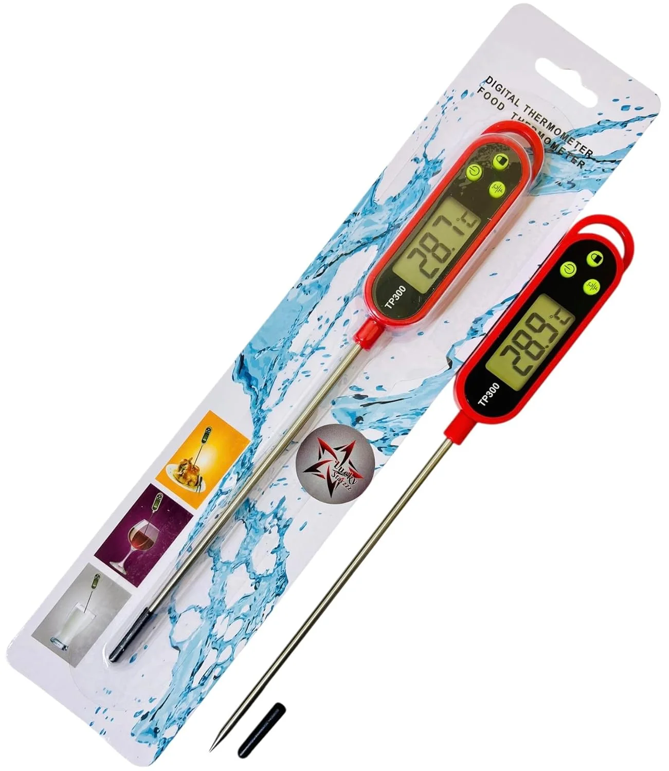 دماسنج غذا 1 عددی LUCKY STARZZZ دماسنج دیجیتال گوشت، ارتقا یافته با دکمه های نرم سیلیکونی سبز رنگ قرمز TP300، شامل باتری (LS-TP300-SoftButton Red-1Pcs)