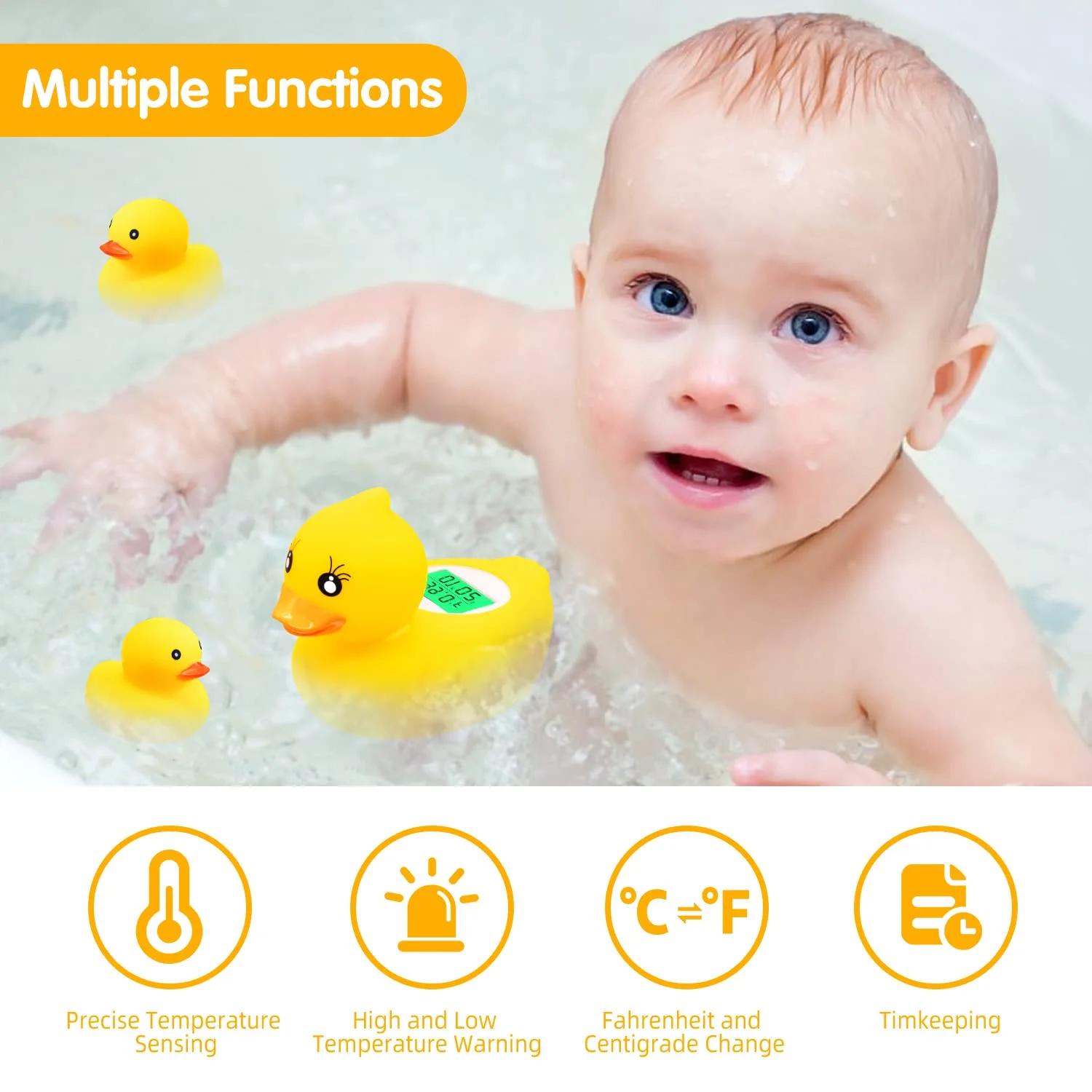 دماسنج حمام طرح اردک، دماسنج آب ایمن کودک برای وان حمام، دماسنج دیجیتال اتاق با هشدار دمای نمایشگر LED، اسباب بازی شناور طرح اردک برای نوزادان