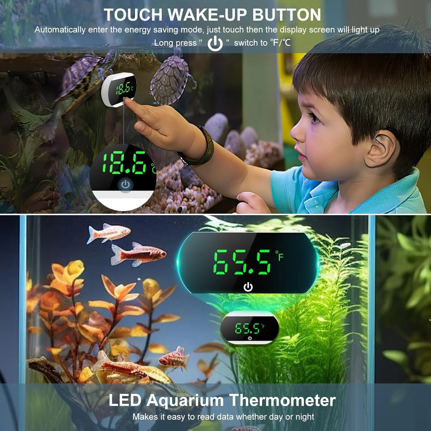 دماسنج دیجیتال ارتقا یافته آکواریوم با صفحه لمسی، سنجش دمای چسبی تانک ماهی با دقت ±1 درجه فارنهایت، مانیتور خوانا و آسان با نمایش زمان واقعی، لوازم جانبی ضد آب تانک ماهی برای آب شیرین و آب شور دماسنج دیجیتال ارتقا یافته آکواریوم با صفحه لمسی، سنجش دمای چسبی تانک ماهی با دقت ±1 درجه فارنهایت، مانیتور خوانا و آسان با نمایش زمان واقعی، لوازم جانبی ضد آب تانک ماهی برای آب شیرین و آب شور