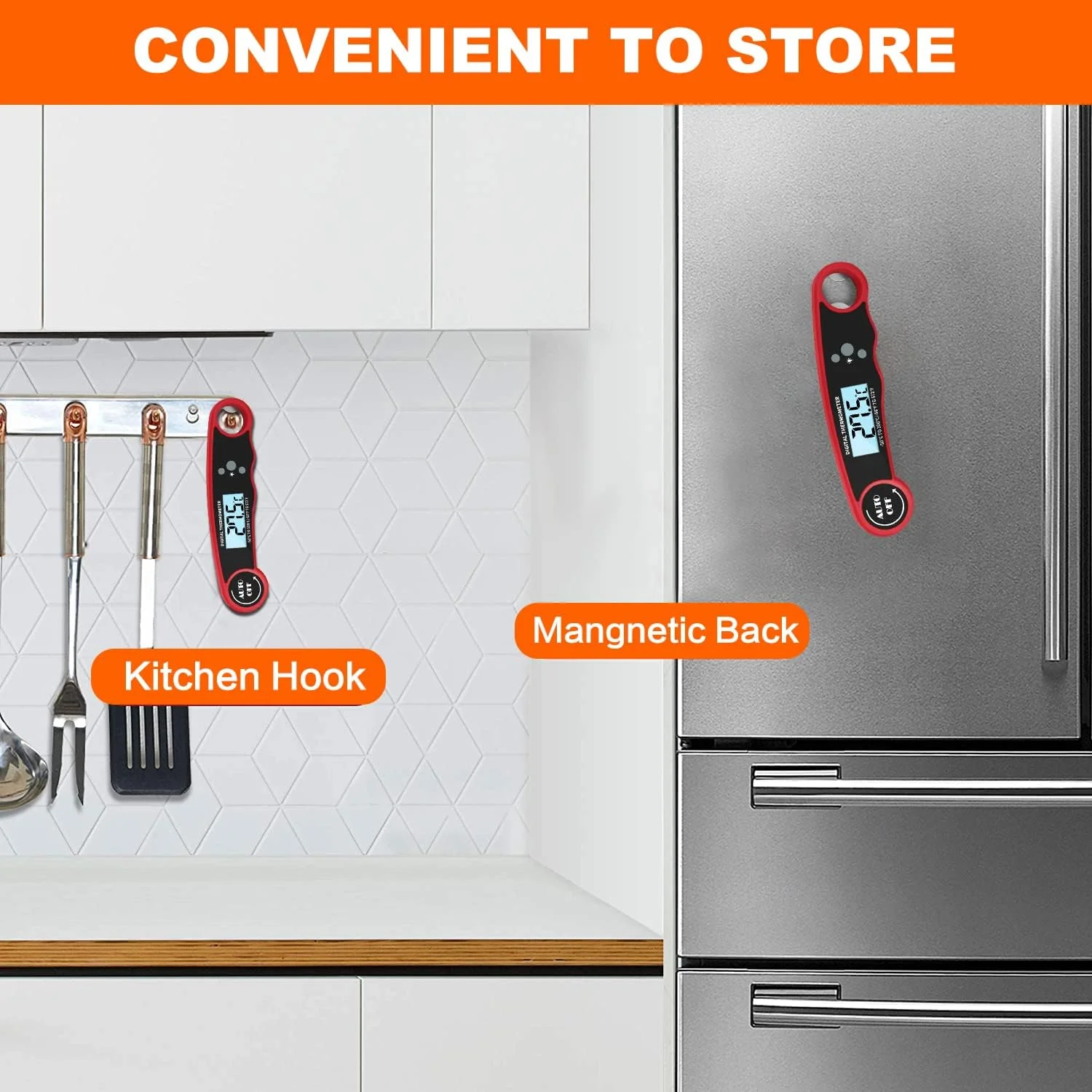 دماسنج دیجیتال گوشت ECVV با صفحه نمایش LCD، آهنربا و چوب پنبه بازکن، دماسنج آشپزی ضد آب IPX6 برای پخت، فر، سرخ کن، آبنبات، گریل، کباب پز و بوقلمون (قرمز) دماسنج دیجیتال گوشت ECVV با صفحه نمایش LCD، آهنربا و چوب پنبه بازکن، دماسنج آشپزی ضد آب IPX6 برای پخت، فر، سرخ کن، آبنبات، گریل، کباب پز و بوقلمون (قرمز)