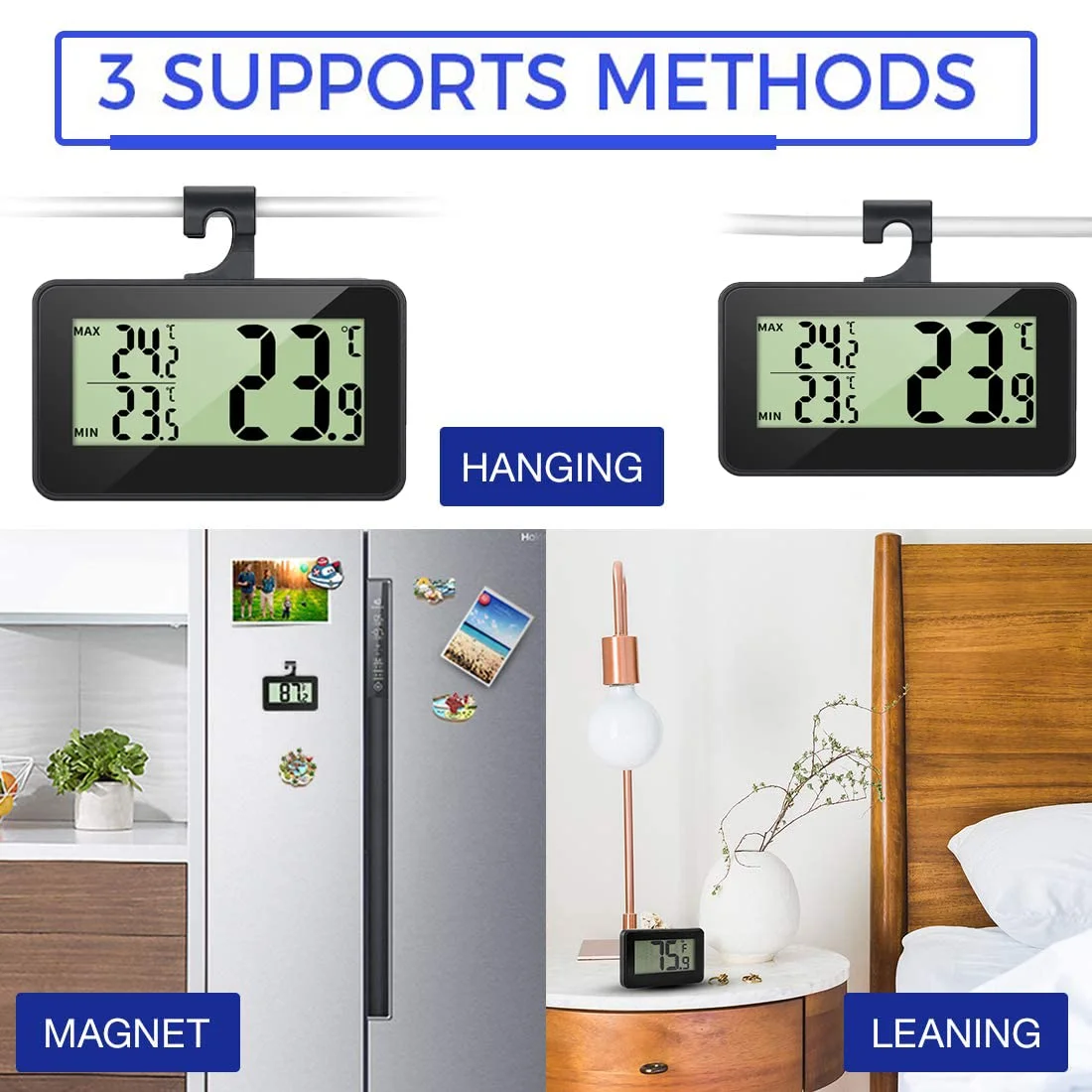 دماسنج یخچال ۴ عددی، دماسنج دیجیتال برای دمای یخچال، دماسنج فریزر دیجیتال با قلاب آویز، پایه جمع شونده و آهنربا (مشکی-۰۱) دماسنج یخچال ۴ عددی، دماسنج دیجیتال برای دمای یخچال، دماسنج فریزر دیجیتال با قلاب آویز، پایه جمع شونده و آهنربا (مشکی-۰۱)