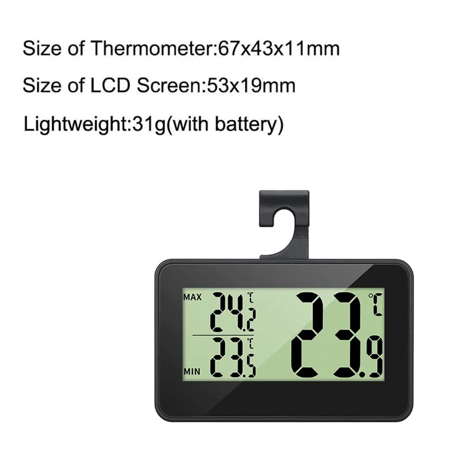 دماسنج یخچال ۴ عددی، دماسنج دیجیتال برای دمای یخچال، دماسنج فریزر دیجیتال با قلاب آویز، پایه جمع شونده و آهنربا (مشکی-۰۱) دماسنج یخچال ۴ عددی، دماسنج دیجیتال برای دمای یخچال، دماسنج فریزر دیجیتال با قلاب آویز، پایه جمع شونده و آهنربا (مشکی-۰۱)